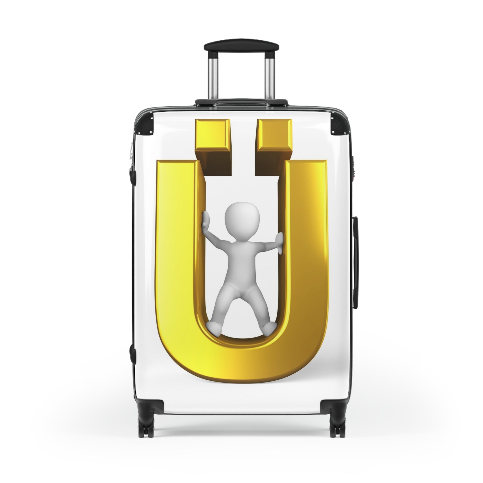 Gold Letter Ü with 3D Figure Suitcase | Monogram Luggage