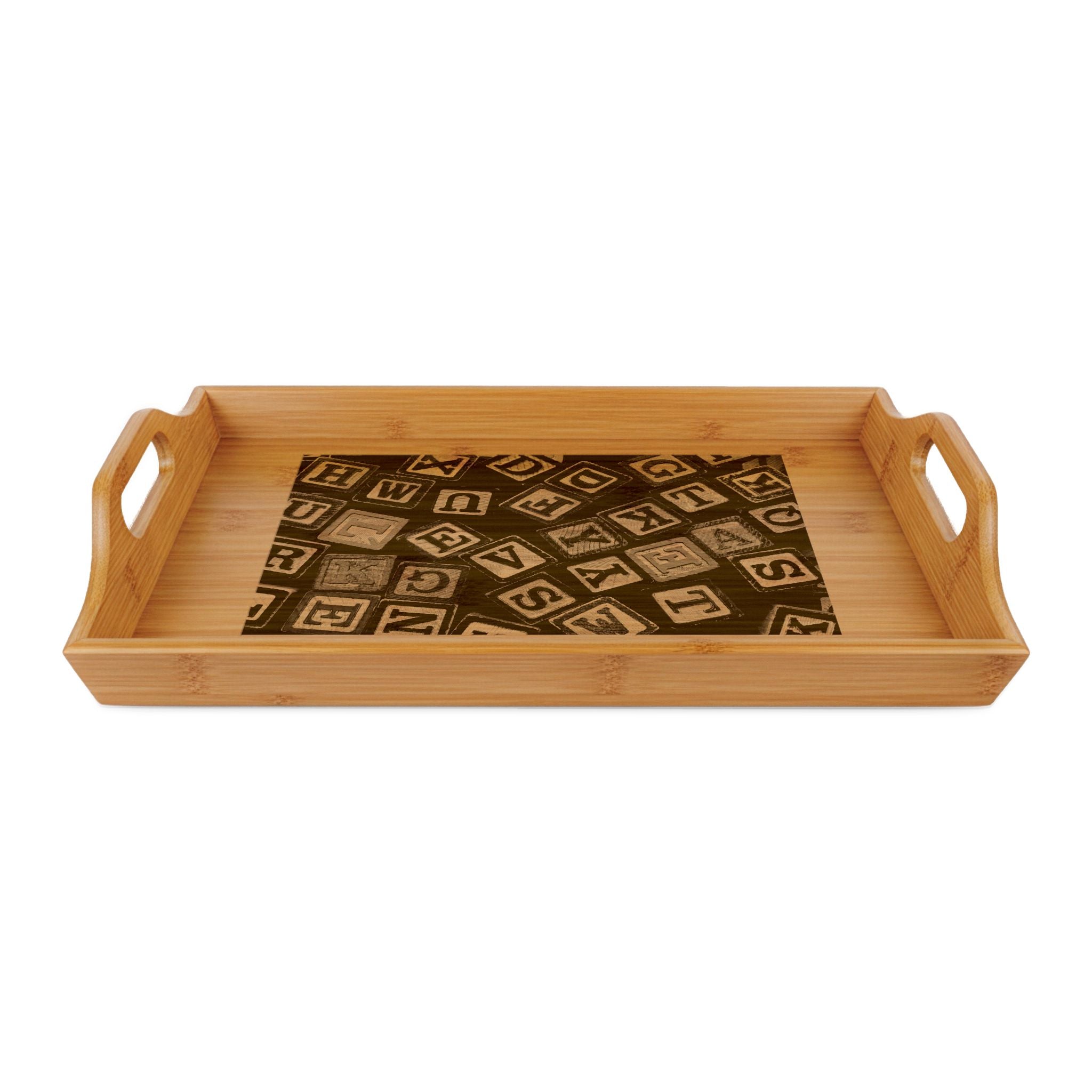 Vintage Alphabet Blocks Bamboo Serving Tray | Engraved Letter Blocks