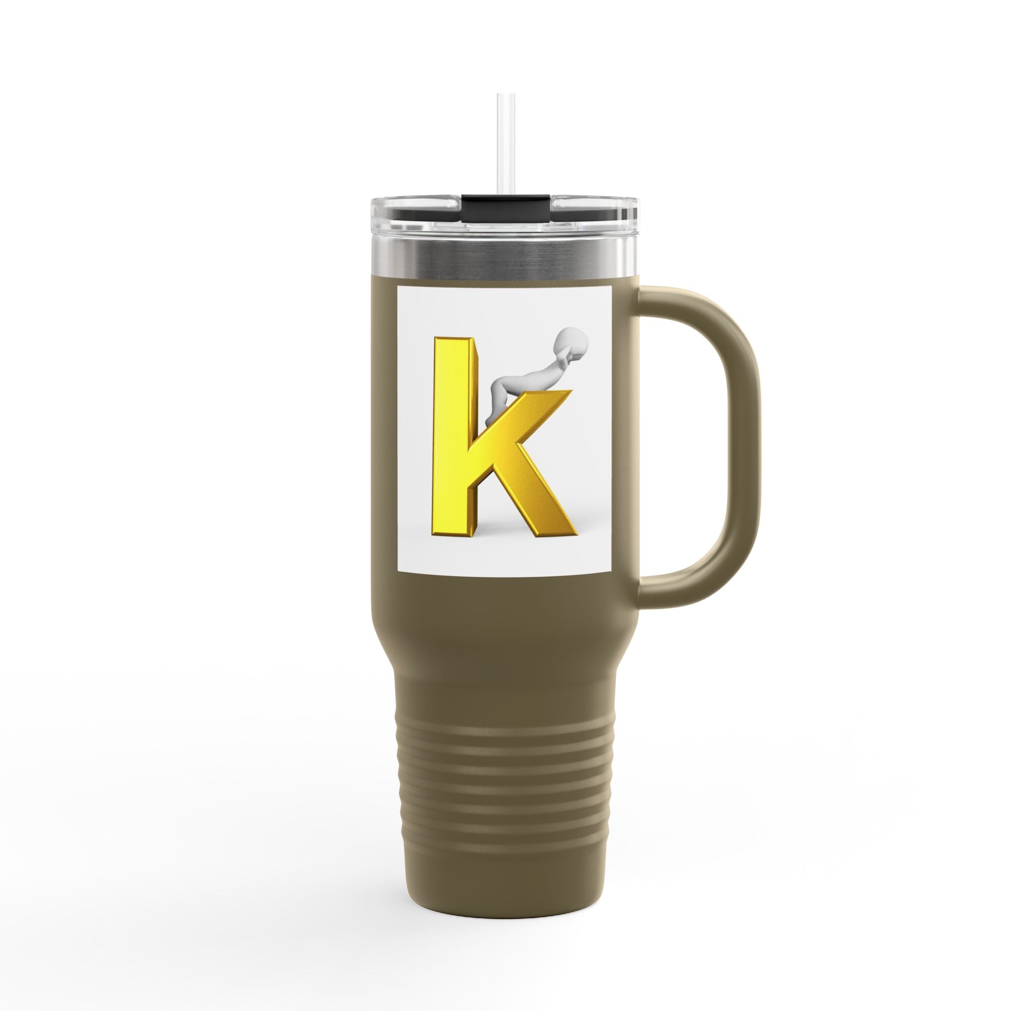 Yellow 3D Letter K Initial Travel Mug | 40oz Insulated Tumbler