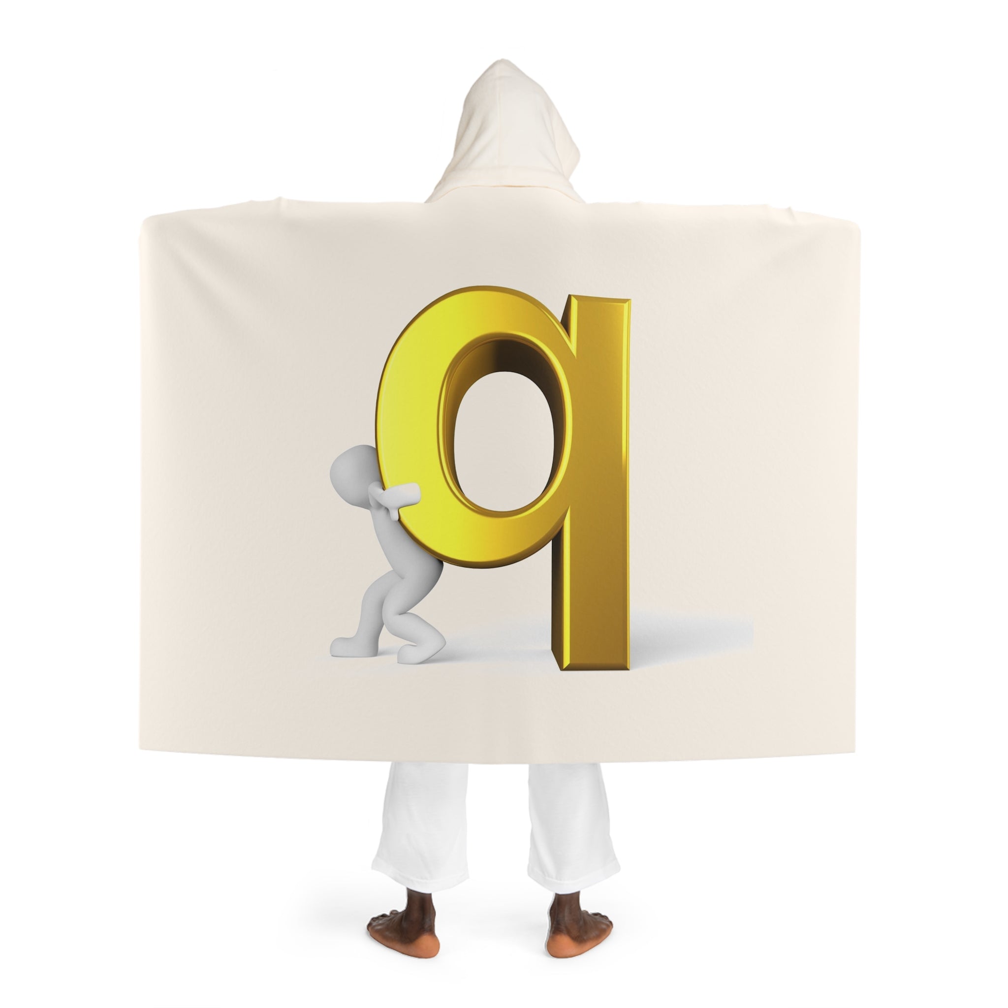 Cozy Hooded Sherpa Fleece Blanket | Gold Letter Q With Figure