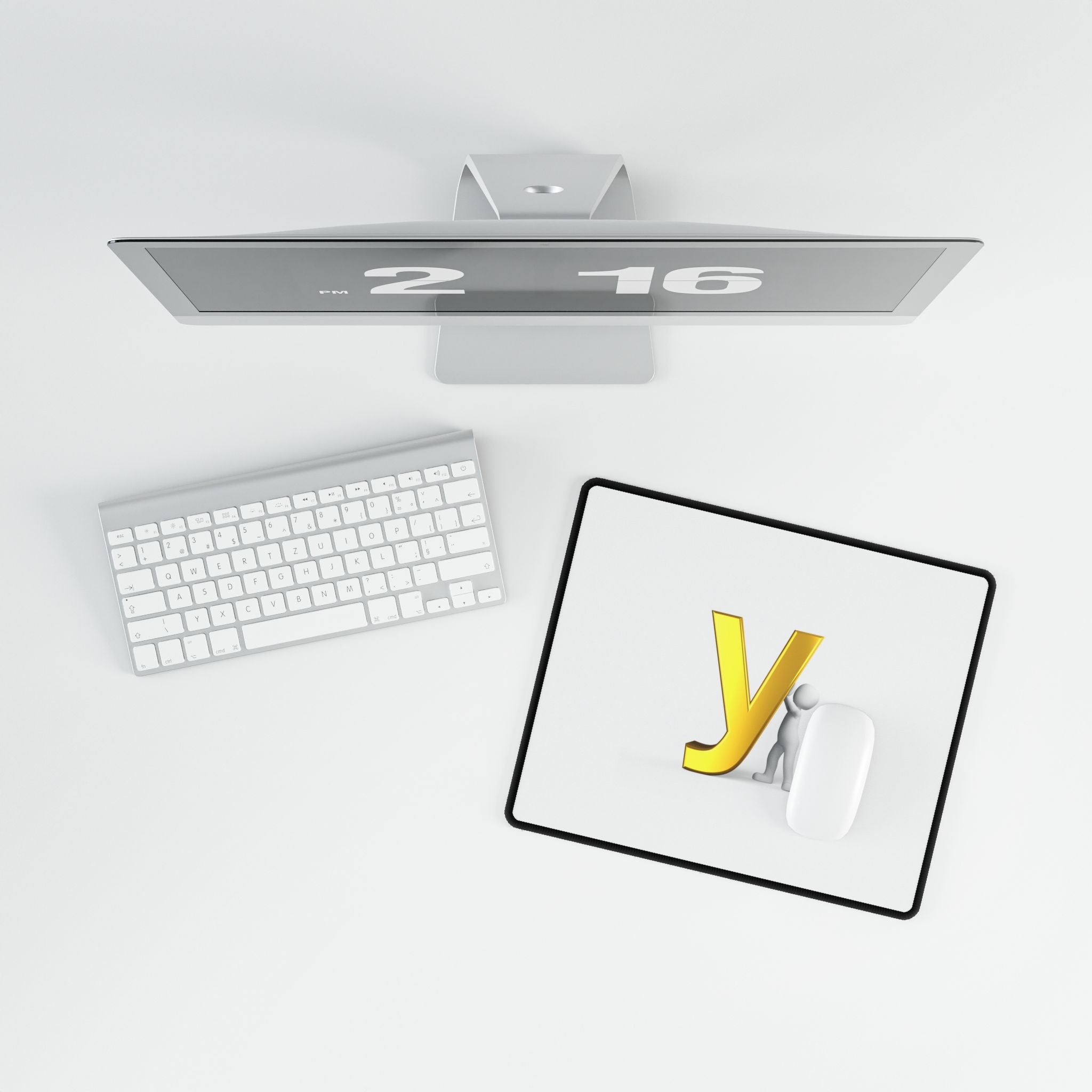 Yellow 3D Letter Y with Stick Figure Desk Mat