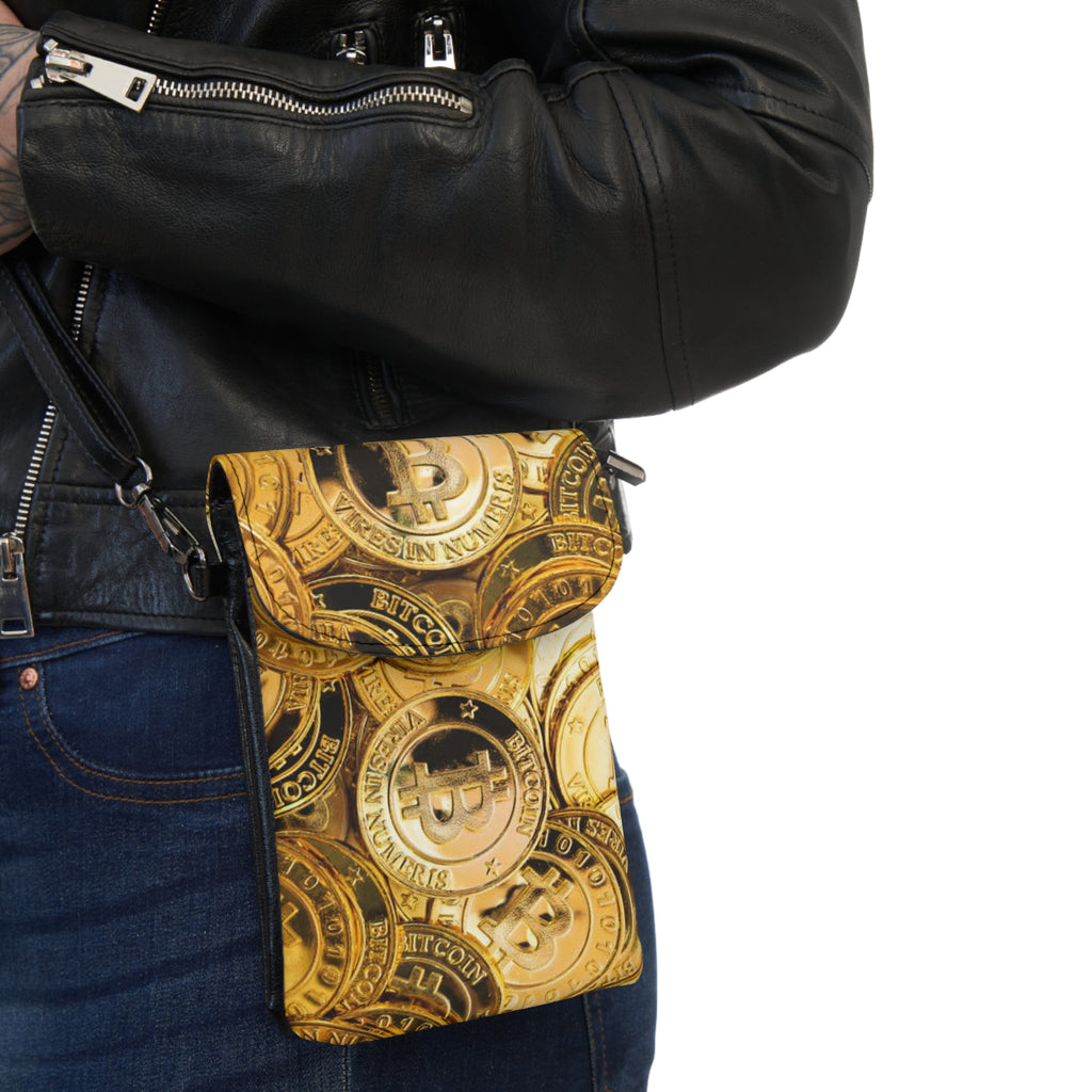 Vintage Bitcoin cryptocurrency Pattern Small Cell Phone Wallet | Crossbody Phone Pouch
