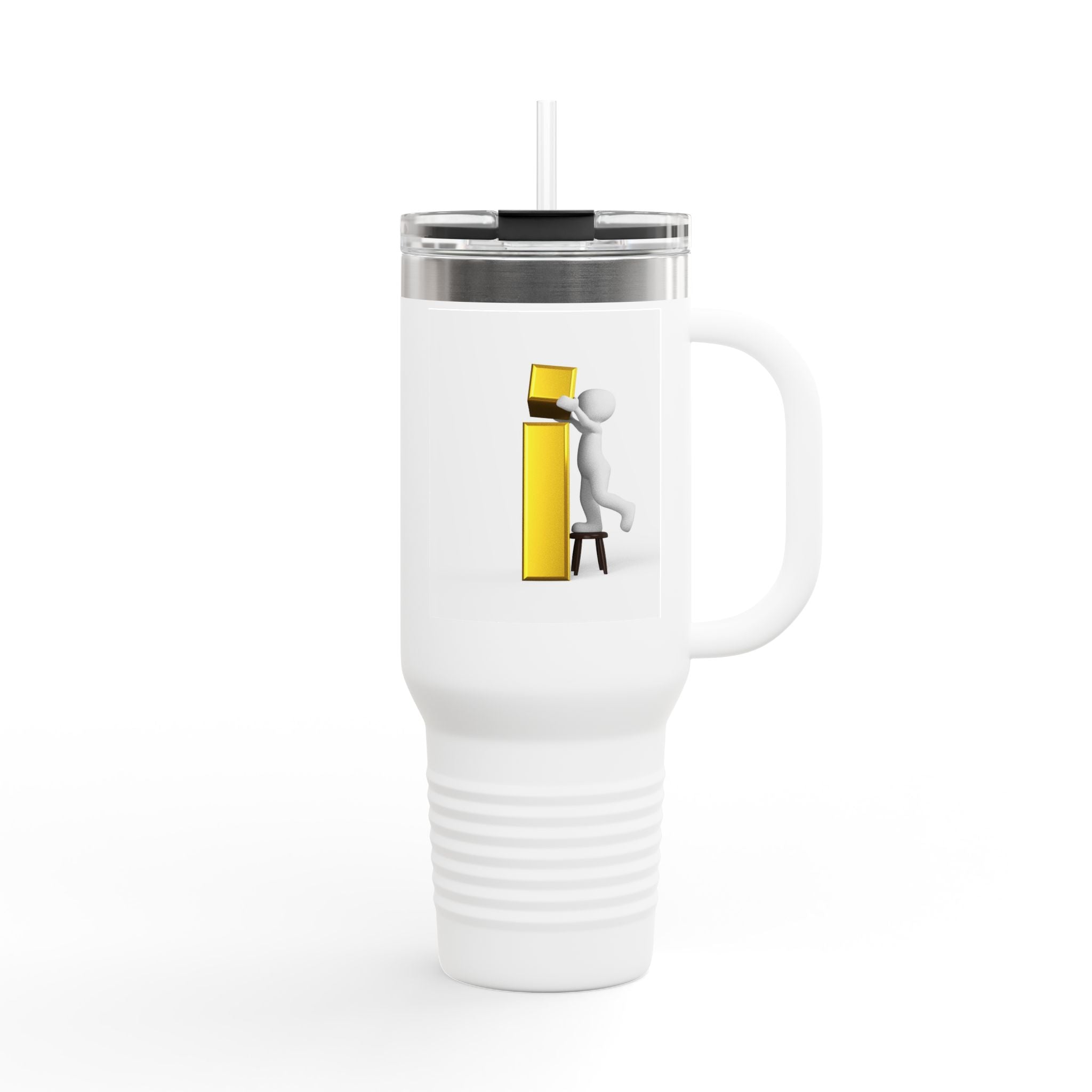 3D Figure building Yellow Letter i Travel Mug | 40oz Insulated Tumbler