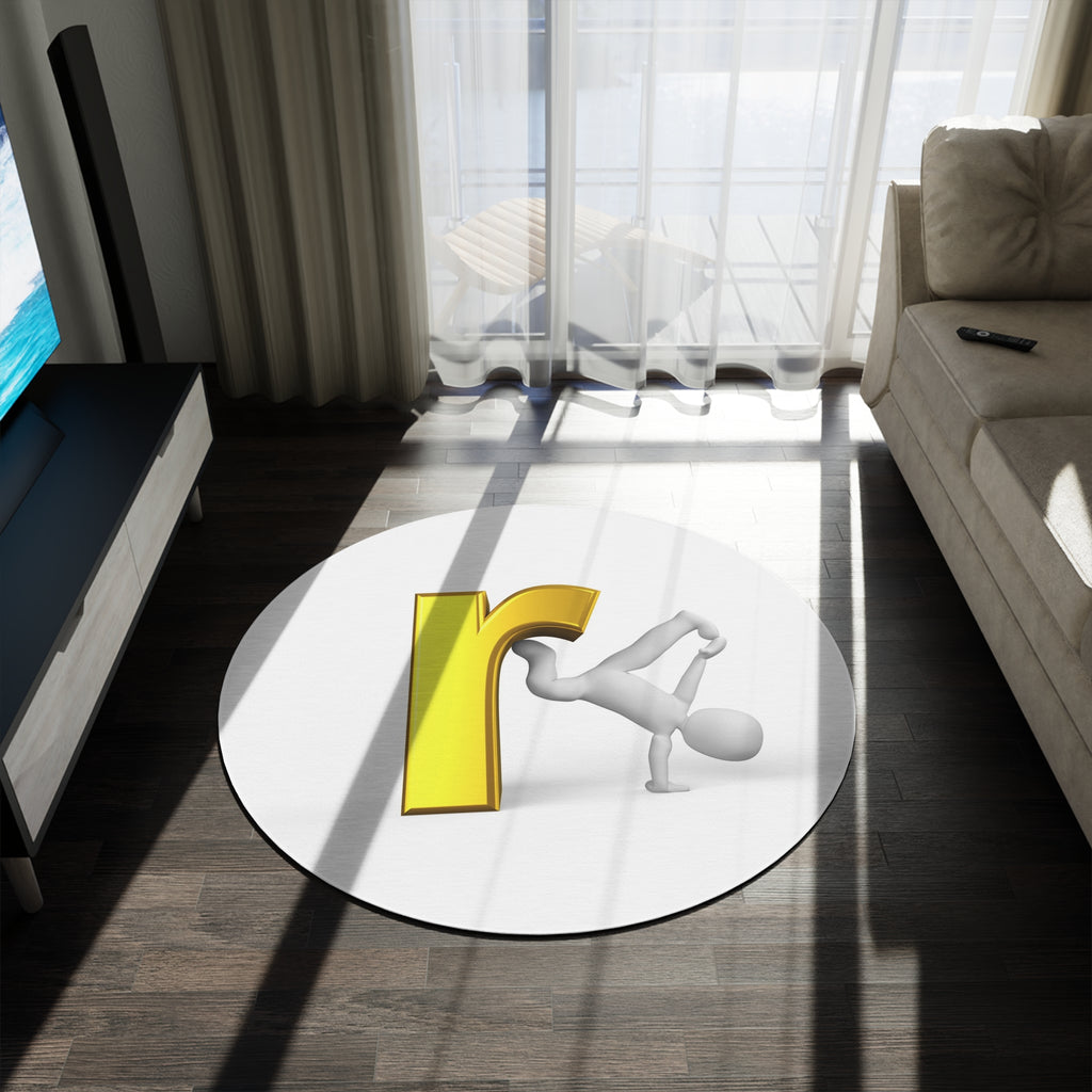 Yellow Letter R Breakdancer Round Rug | Alphabet Monogram Playroom Decor