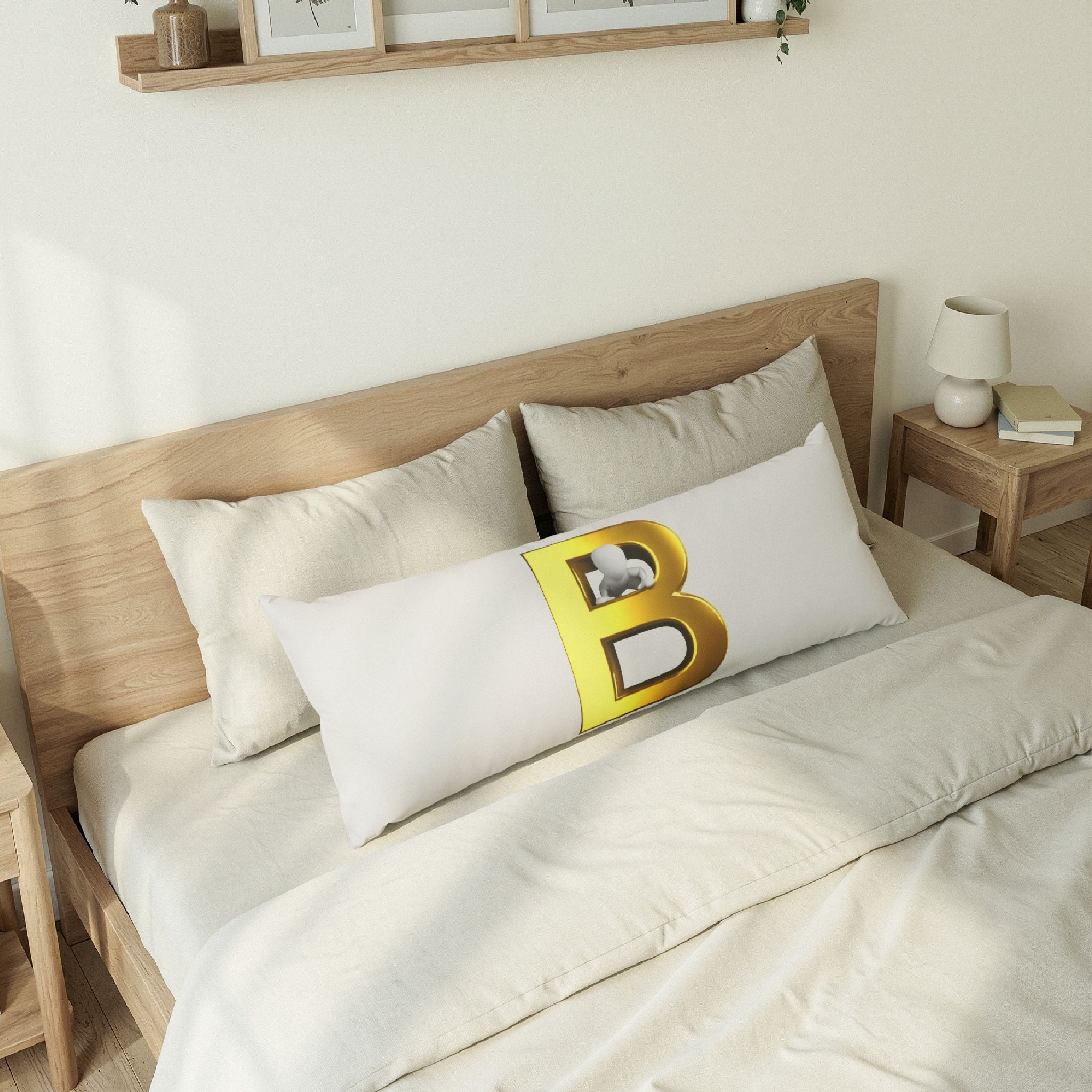 Gold Letter B Monogram Body Pillow | Initial B Decorative Pillow