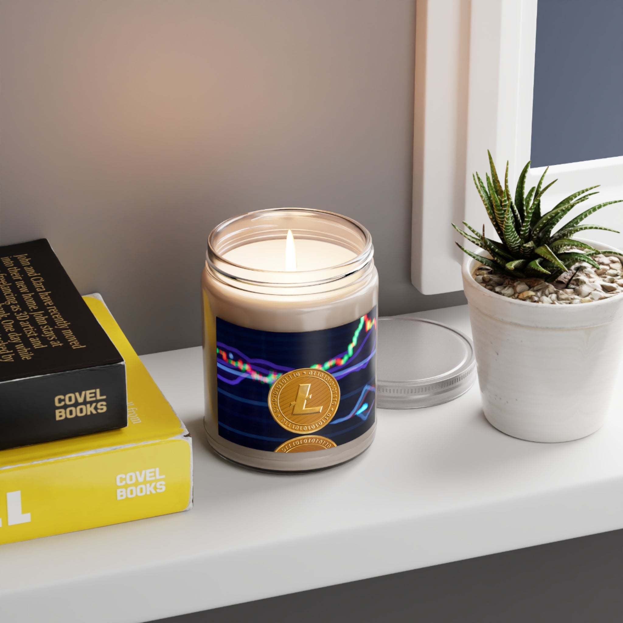 Litecoin Crypto Coin Candle, Soy Candle 9oz | Trading Chart Graphic