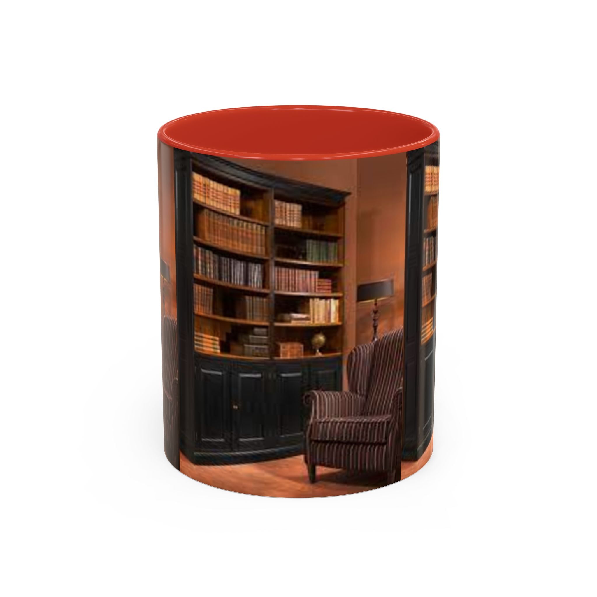 Cozy Library Bookshelf Coffee Mug | Accent Black Handle