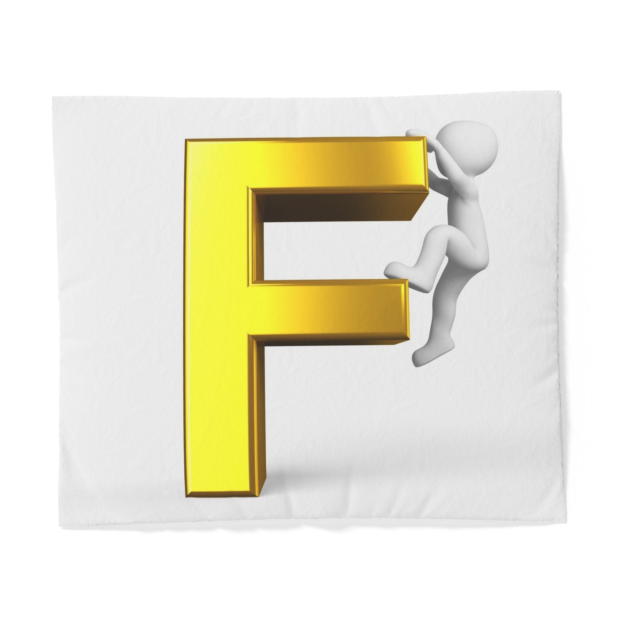 3D Gold Letter F with Climbing Figure Duvet Cover | Monogram Bedding