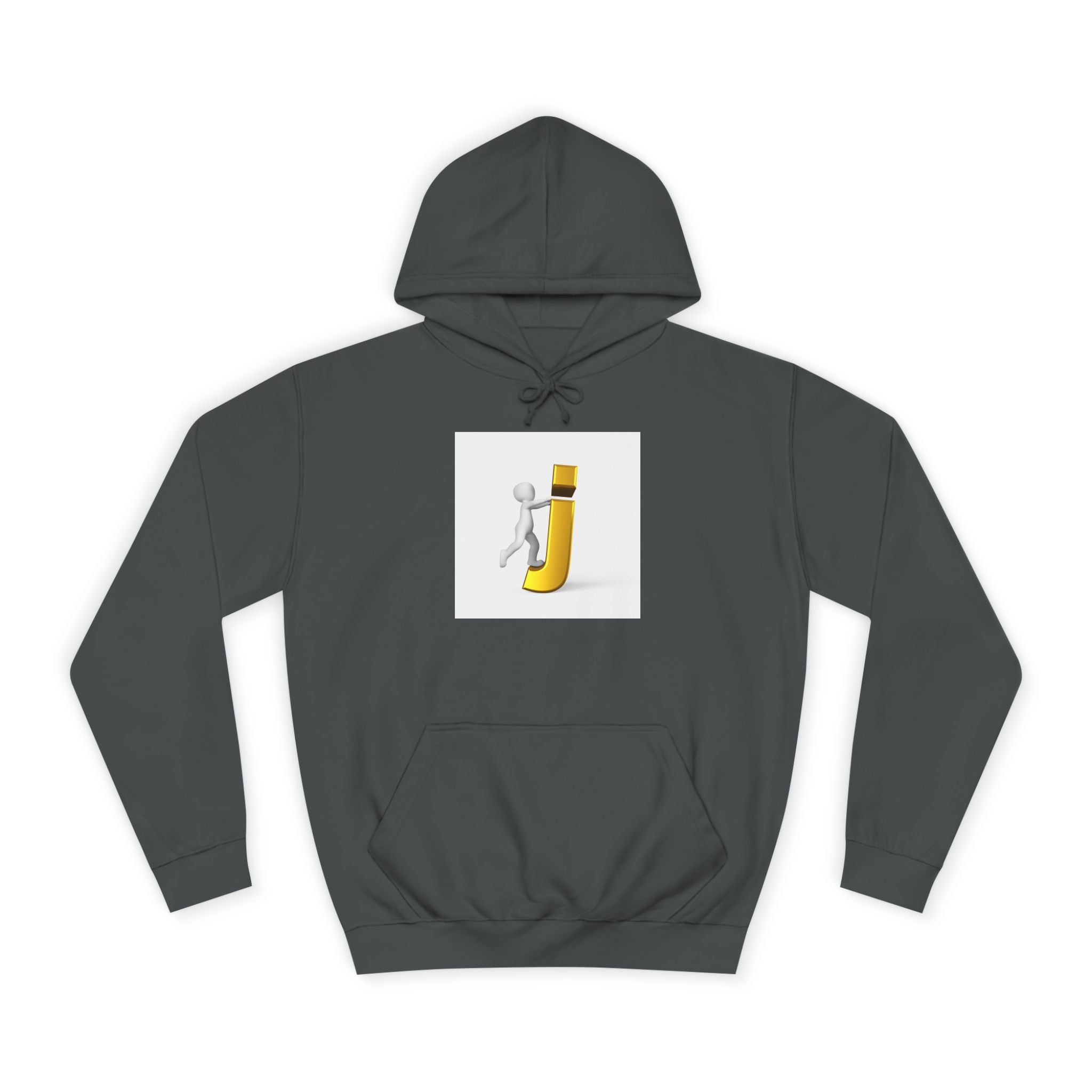 Sweat à capuche en 3D avec figurine bâton sur la lettre J en or | Monogramme initial lettre J