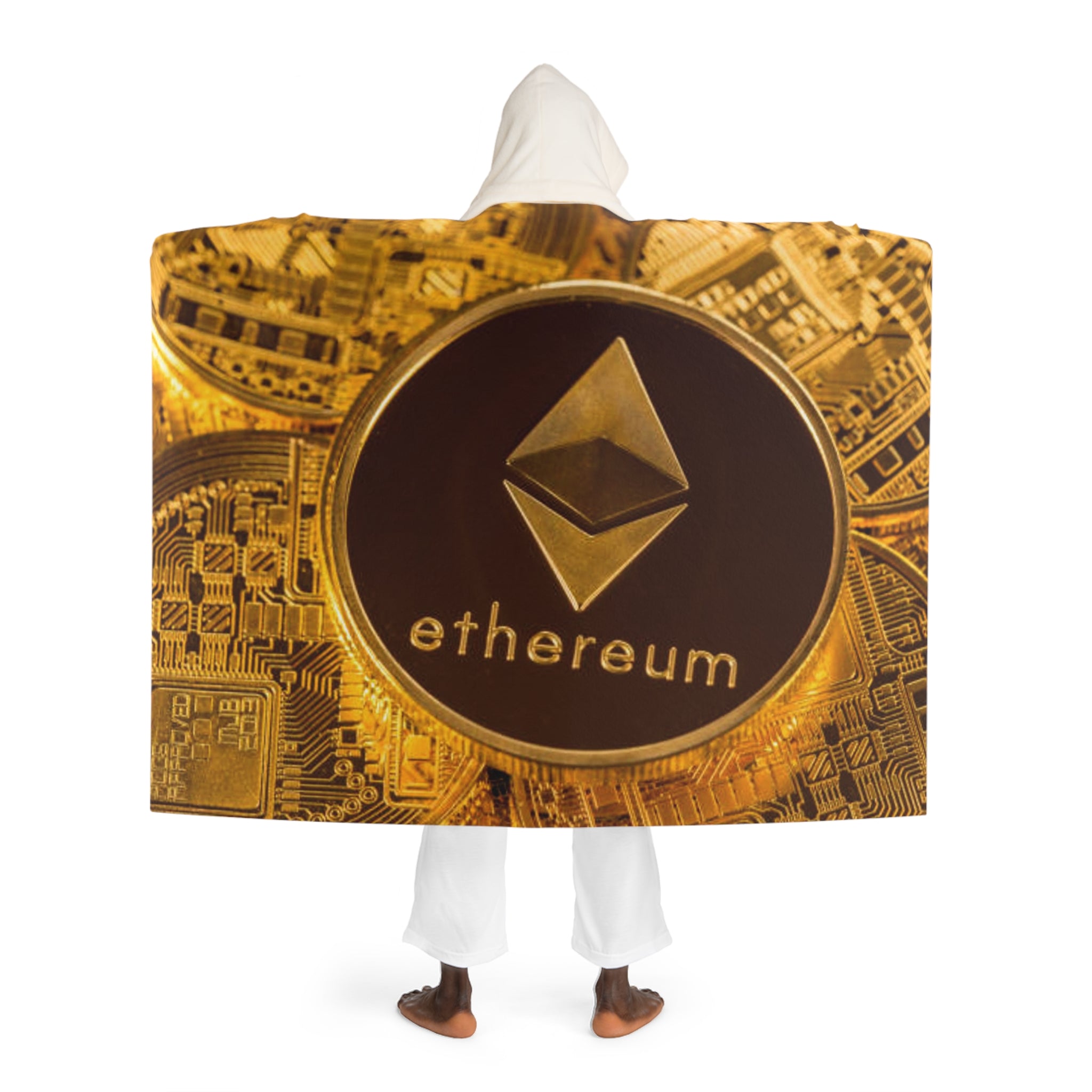 Ethereum Coin Pattern Hooded Blanket | Cryptocurrency Motif Hooded Sherpa