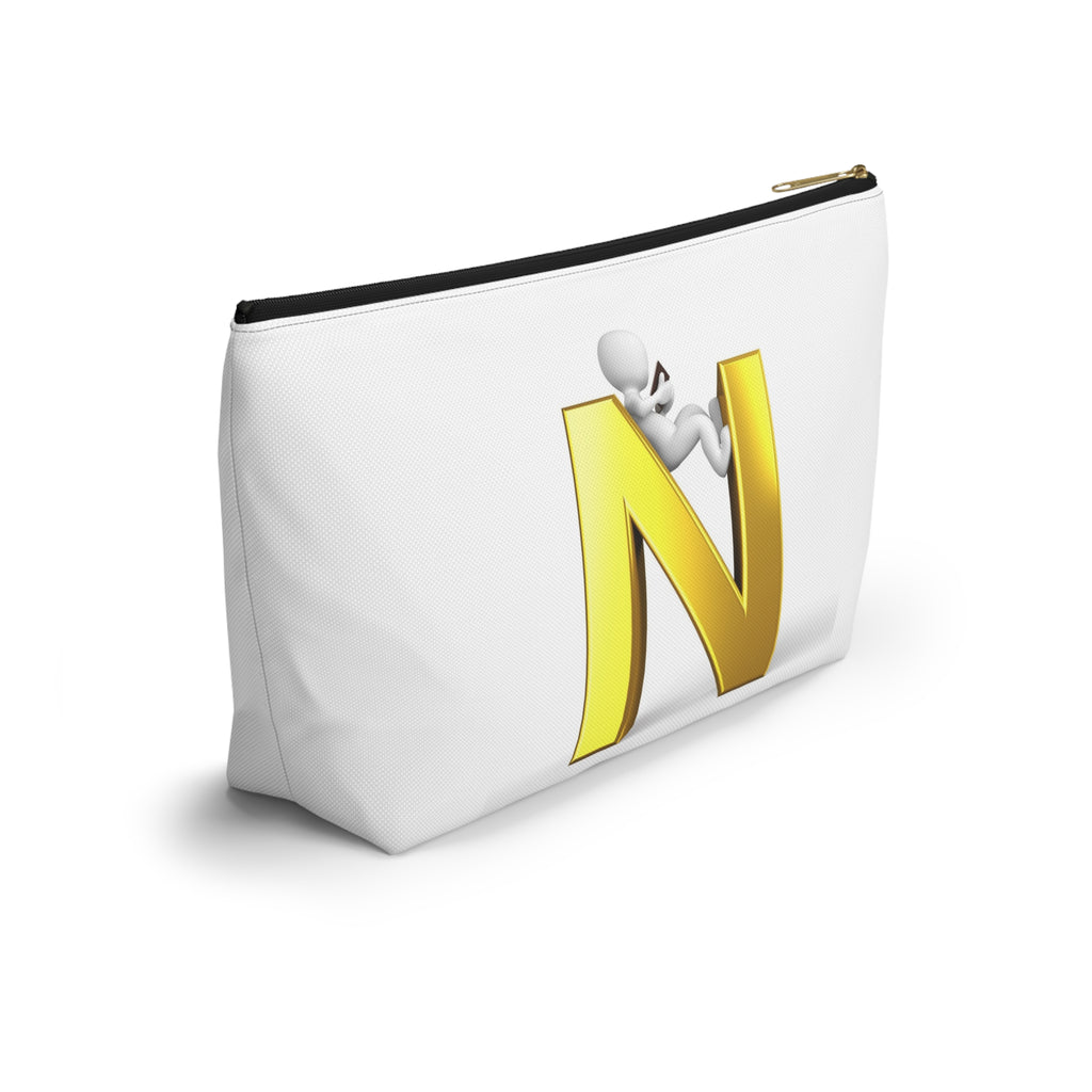 Gold Letter N with Climbing Figure Accessory Pouch | Monogram Makeup Bag