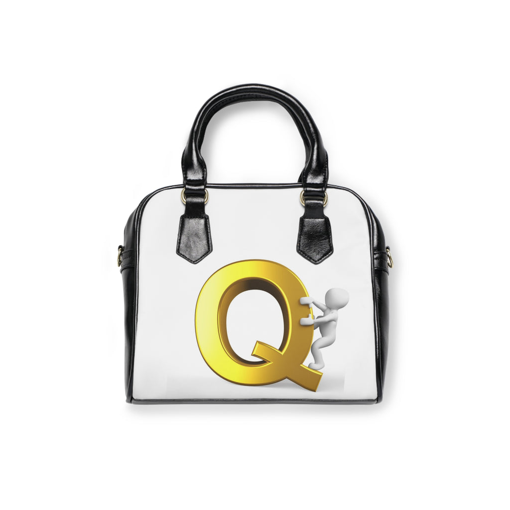 Gold Letter Q with Climbing Figure Shoulder Handbag | Initial Monogram Purse