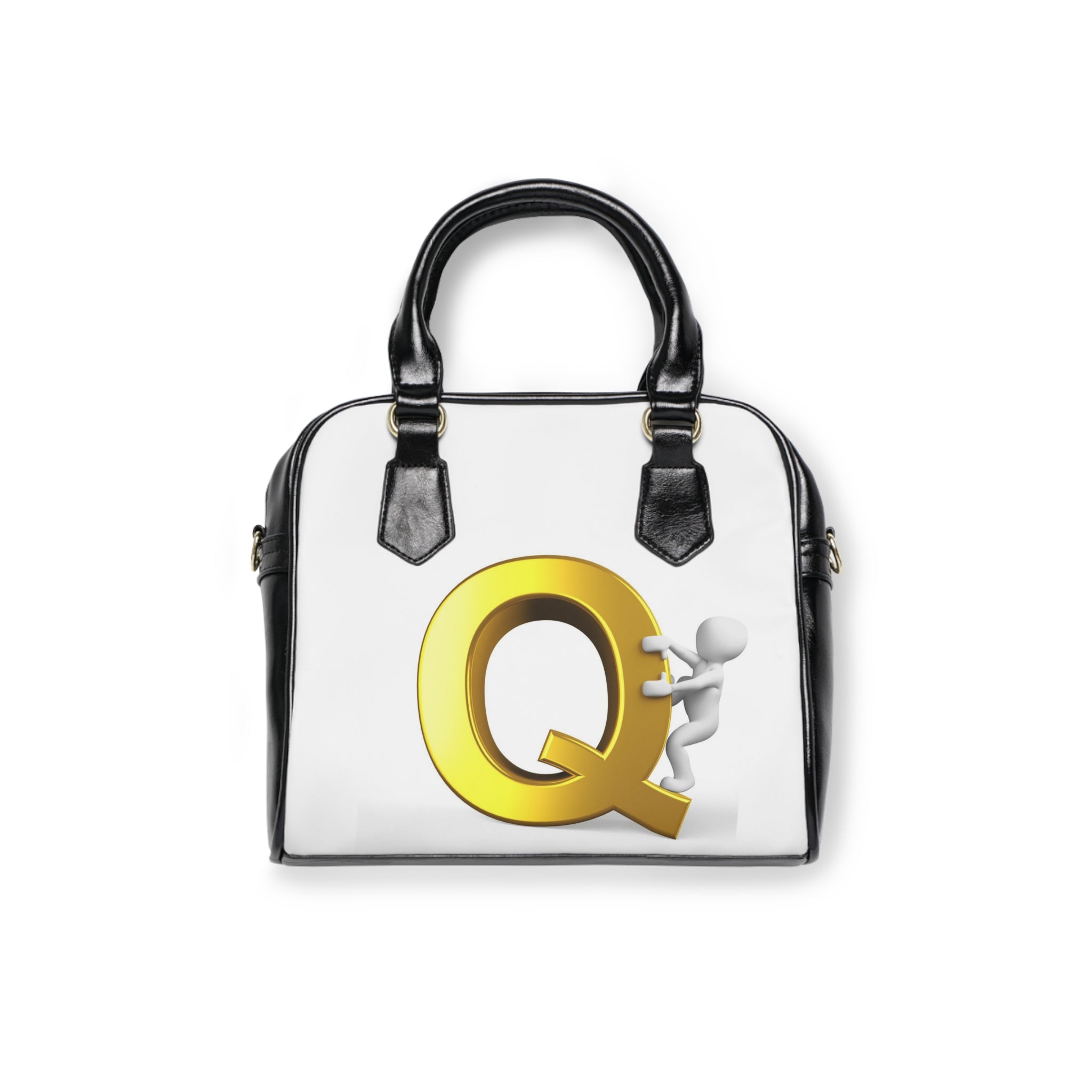 Gold Letter Q with Climbing Figure Shoulder Handbag | Initial Monogram Purse