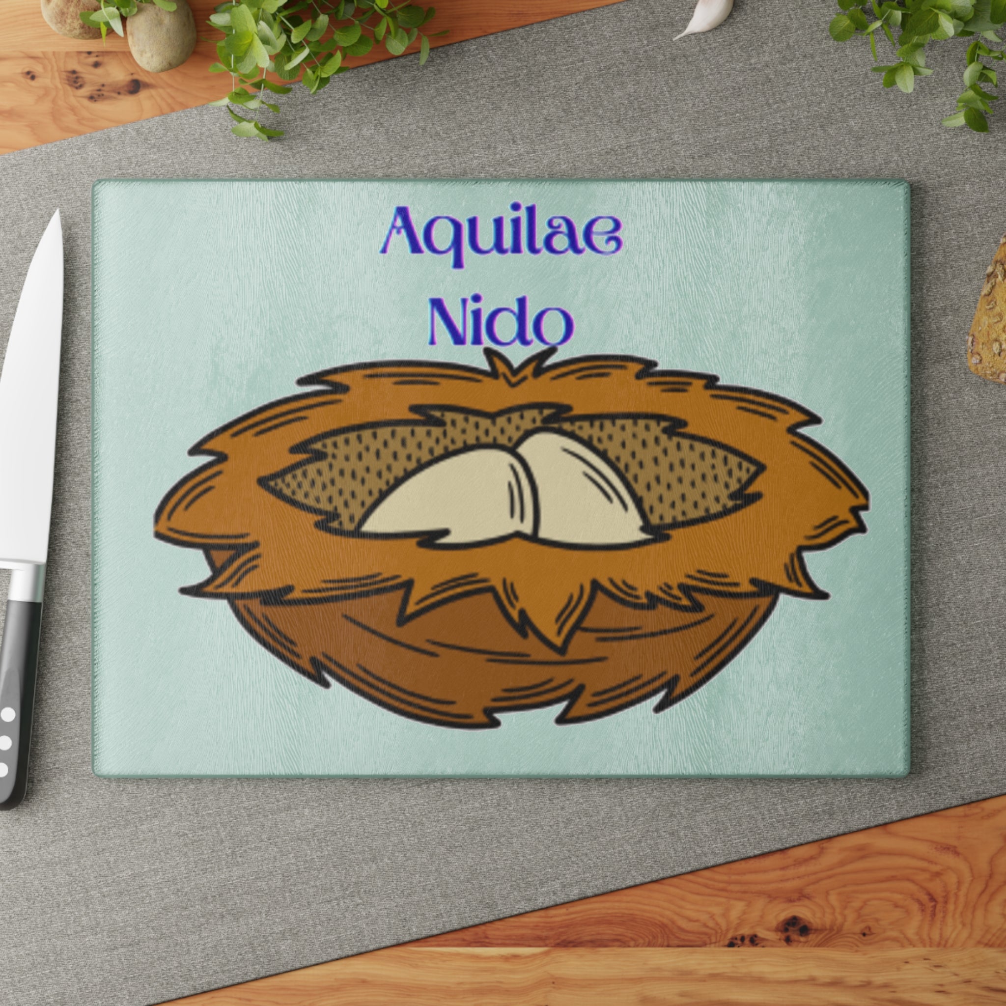 Aquilae Nido Nest Illustration Glass Cutting Board | Bird Nest Kitchen Decor