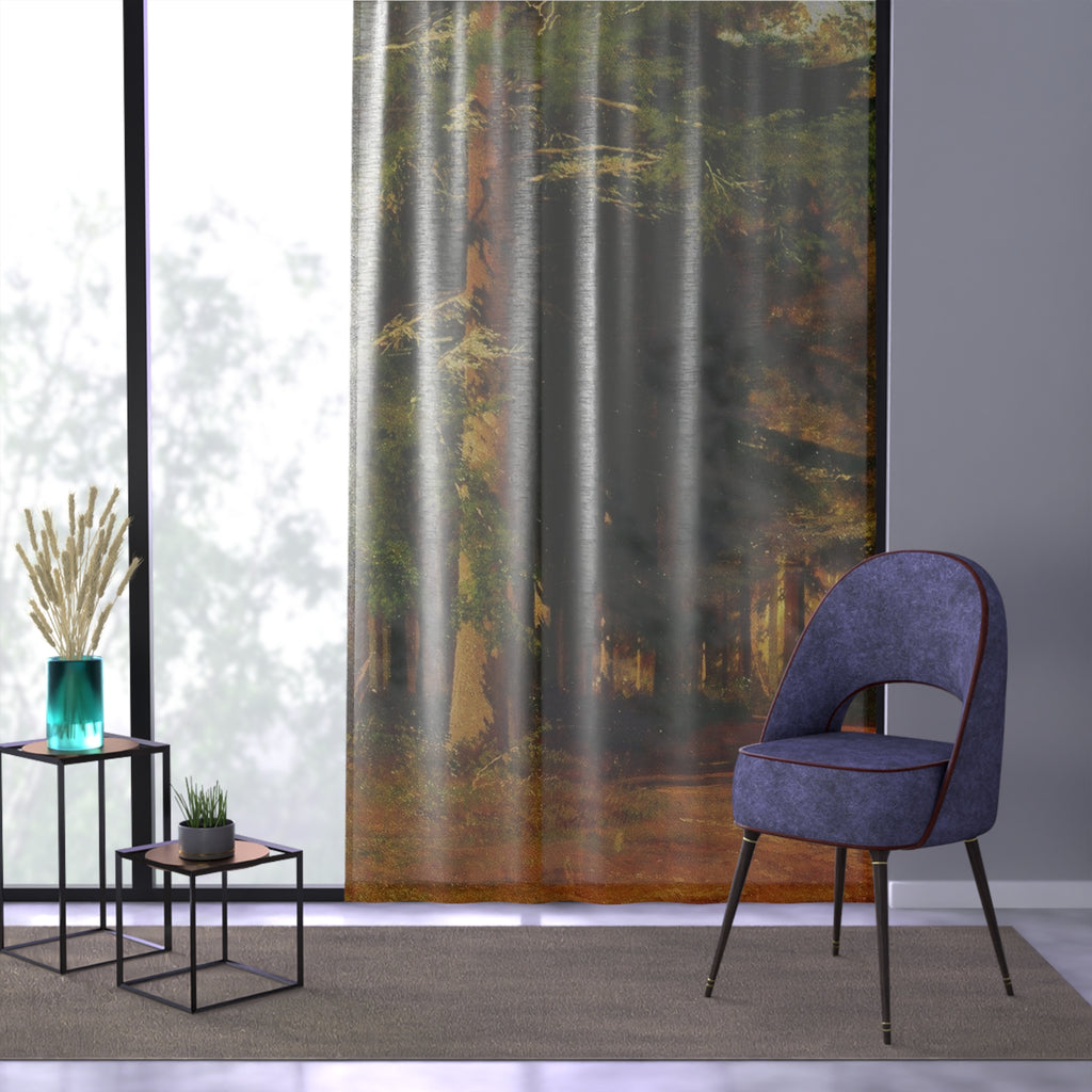 Autumn Forest Window Curtain | Woodland Trees Path Sheer Panel