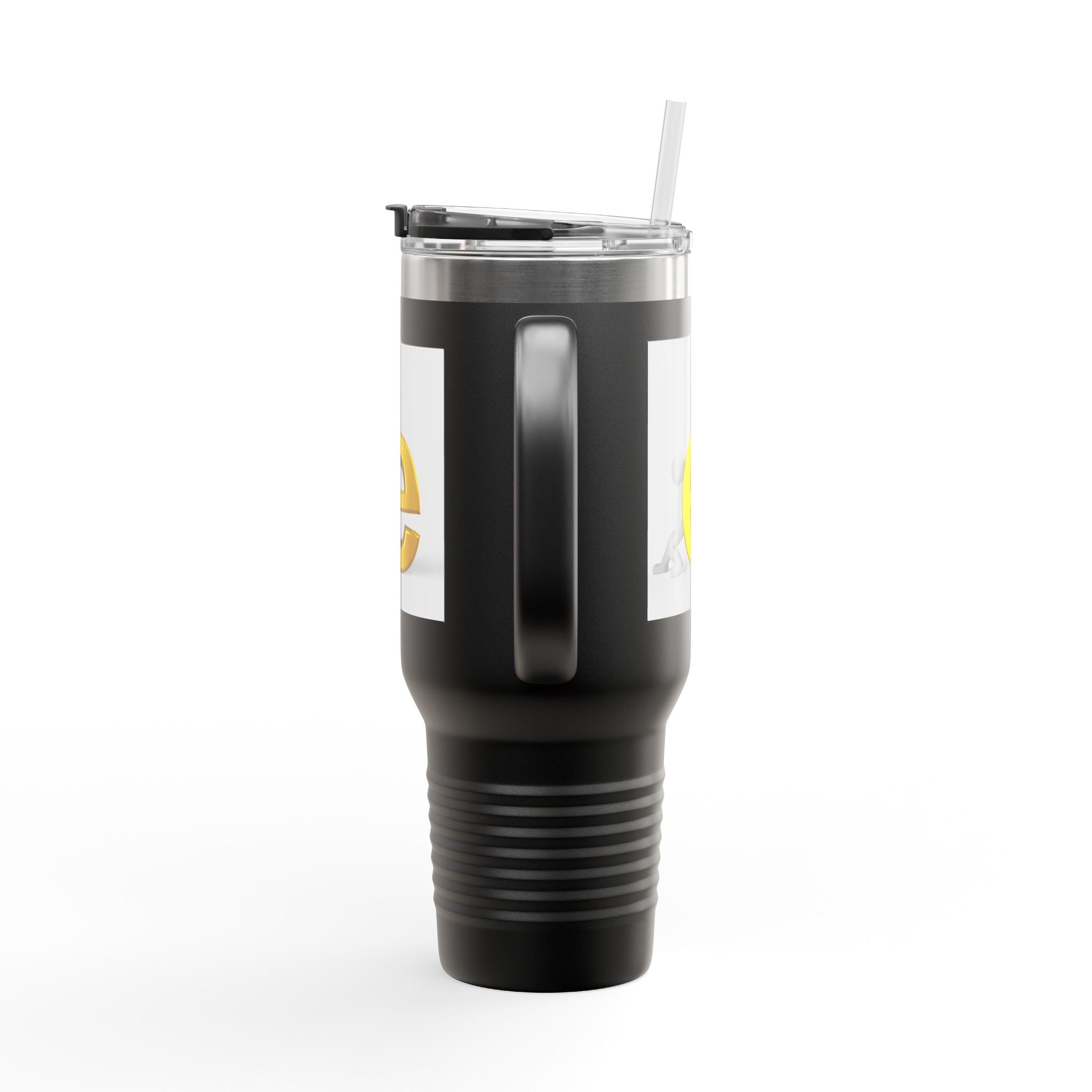 Yellow 3D Letter E Character Travel Mug | Insulated 40oz Tumbler