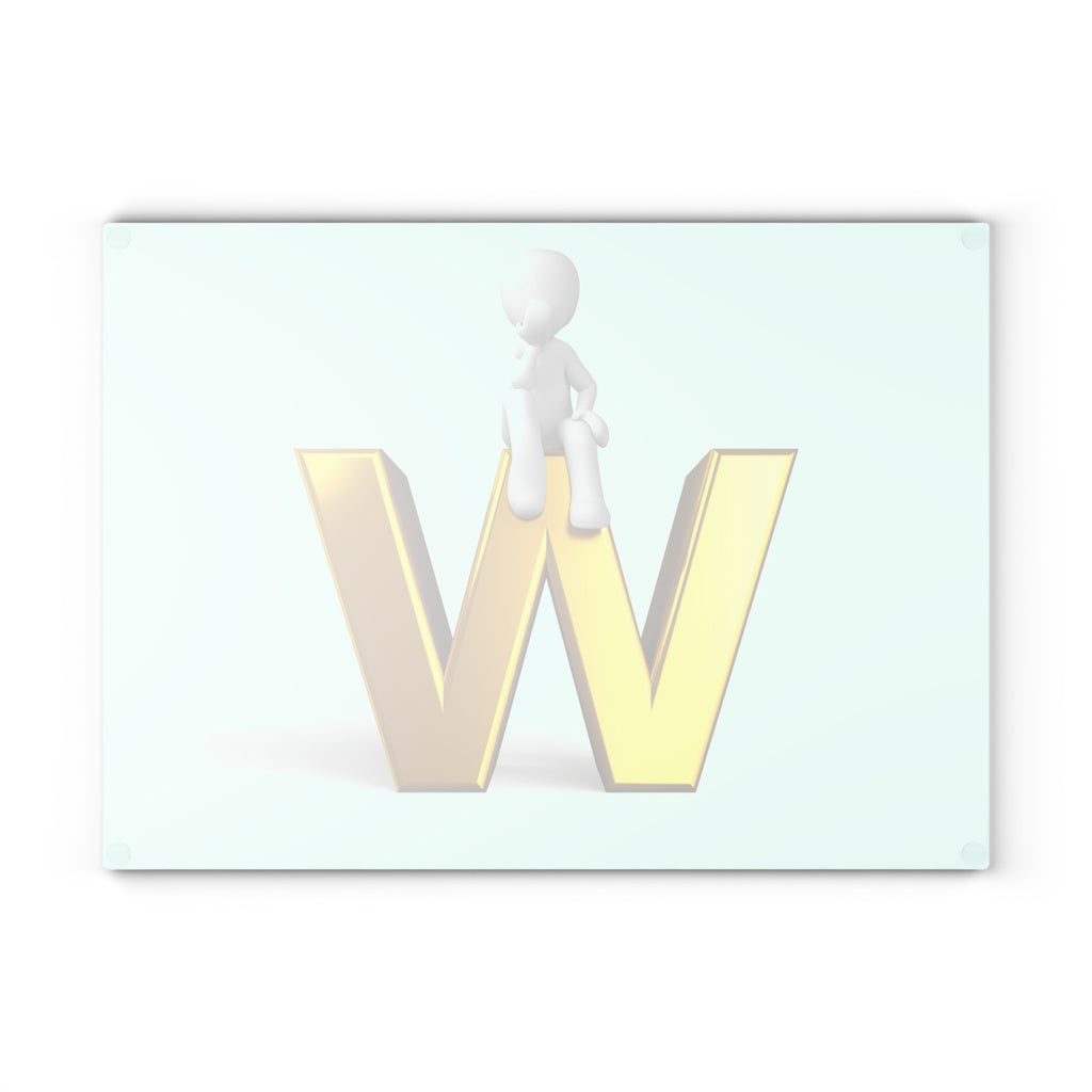 Gold Letter W with Sitting Character Glass Cutting Board | Monogram Kitchen Decor