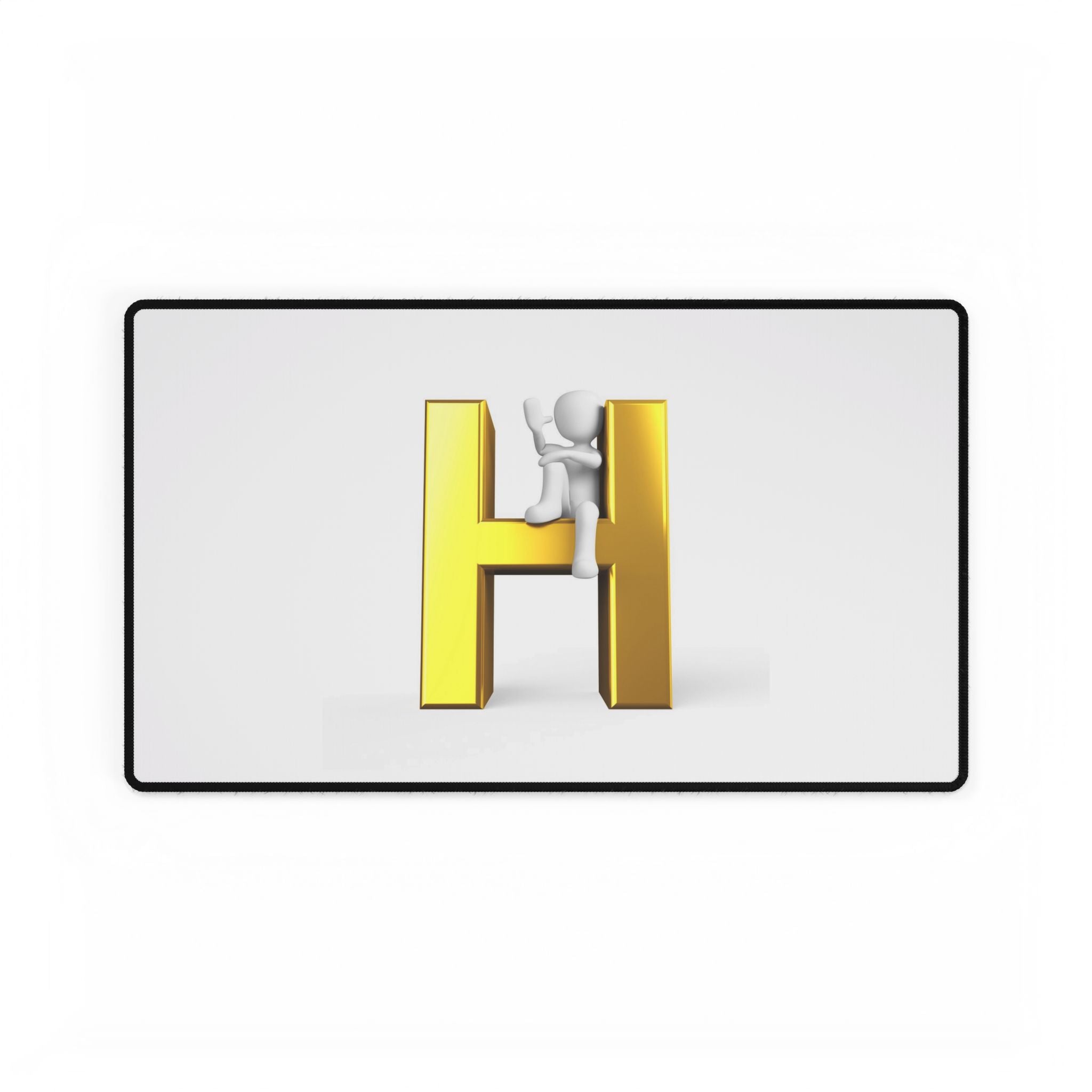 Schreibtischunterlage mit Goldbuchstabe H und Kletterfigur | Alphabet Initialen Mauspad