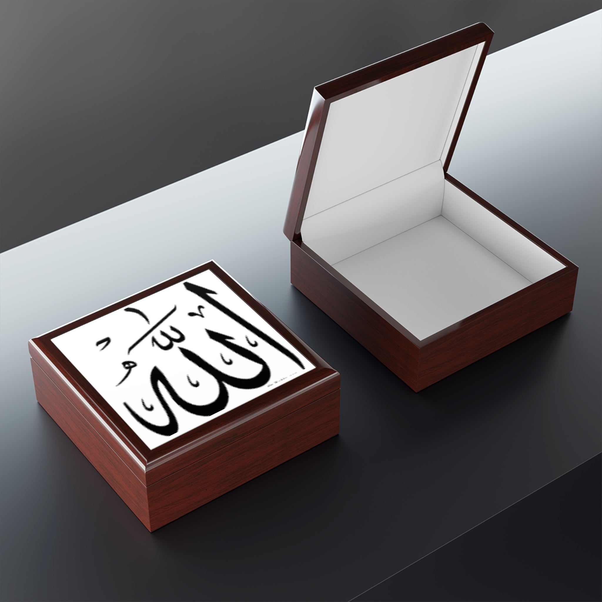 Allah Calligraphy Jewelry Box | Islamic Arabic Script Trinket Box