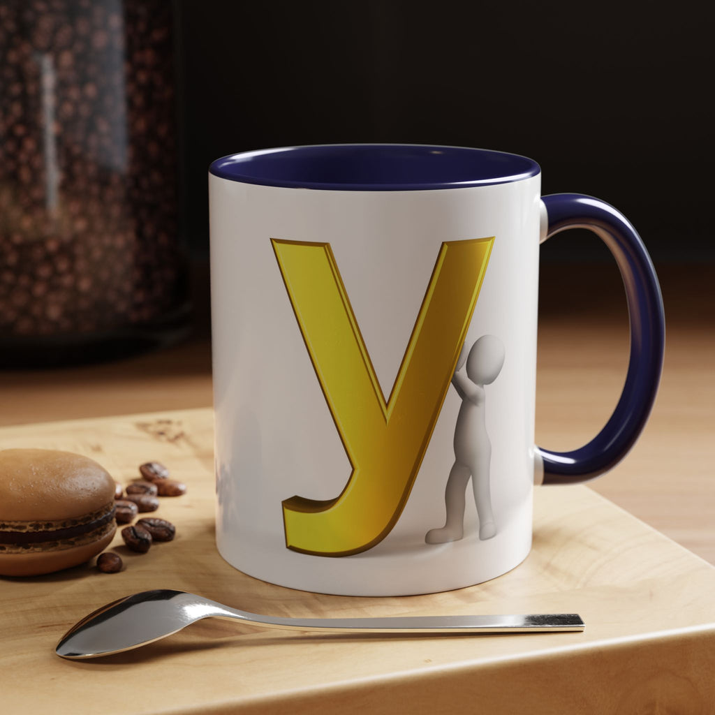 Goldener Buchstabe Y mit 3D-Figur Akzent Kaffeetasse | Initialen Monogramm