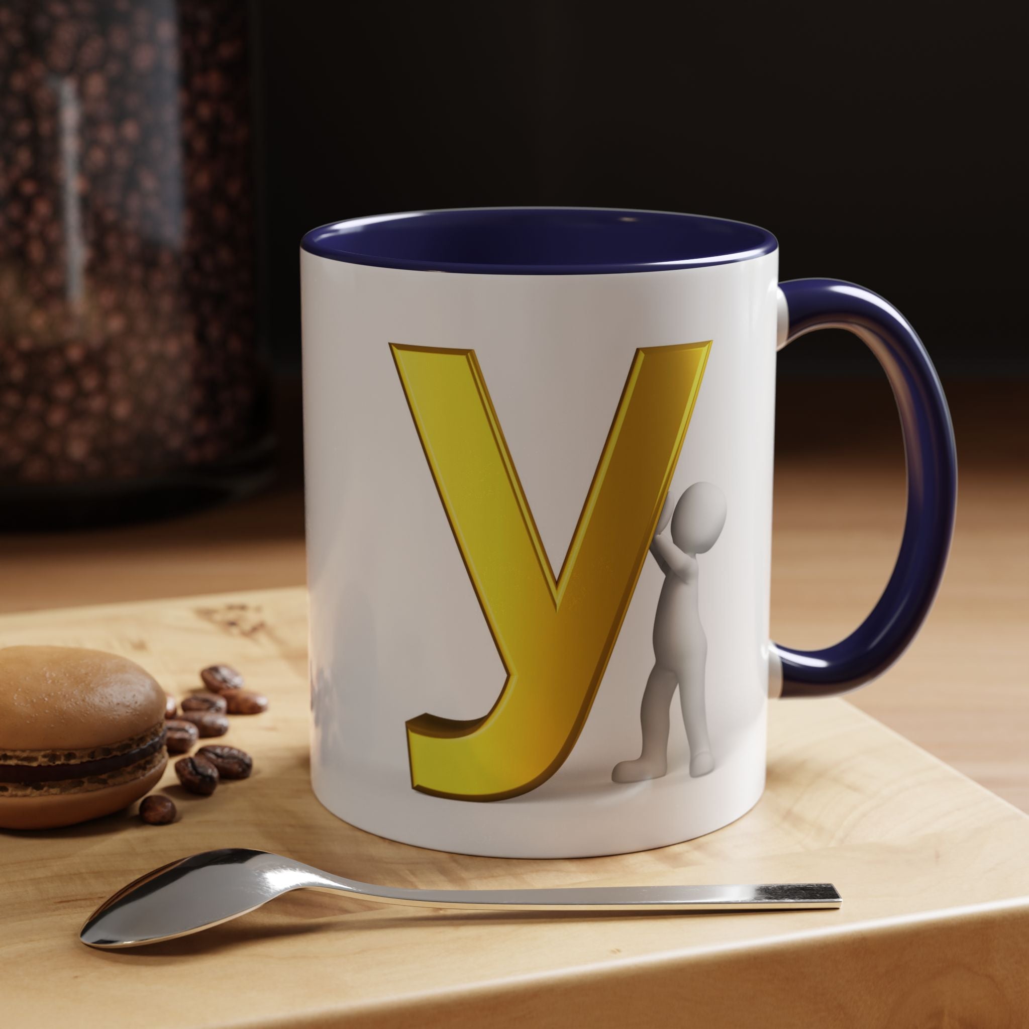 Goldener Buchstabe Y mit 3D-Figur Akzent Kaffeetasse | Initialen Monogramm