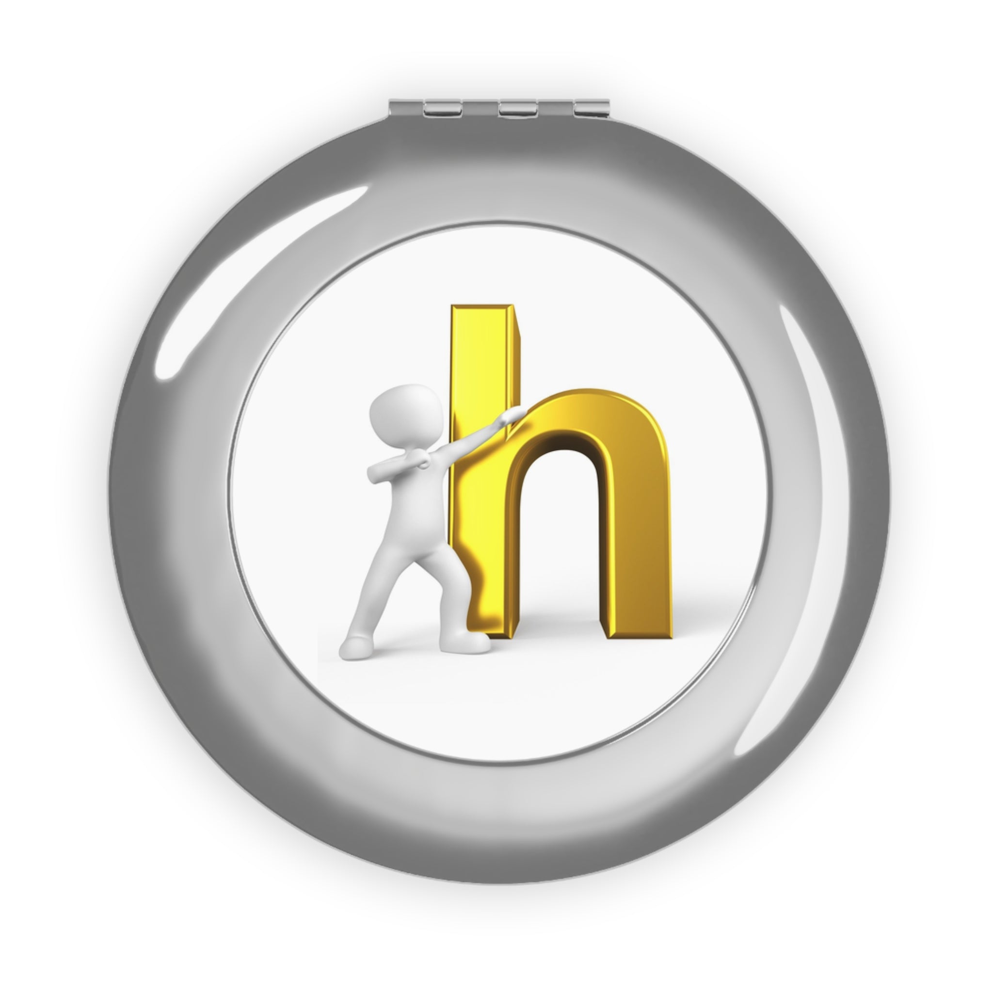 3D Person Pushing Gold Letter H Compact Travel Mirror