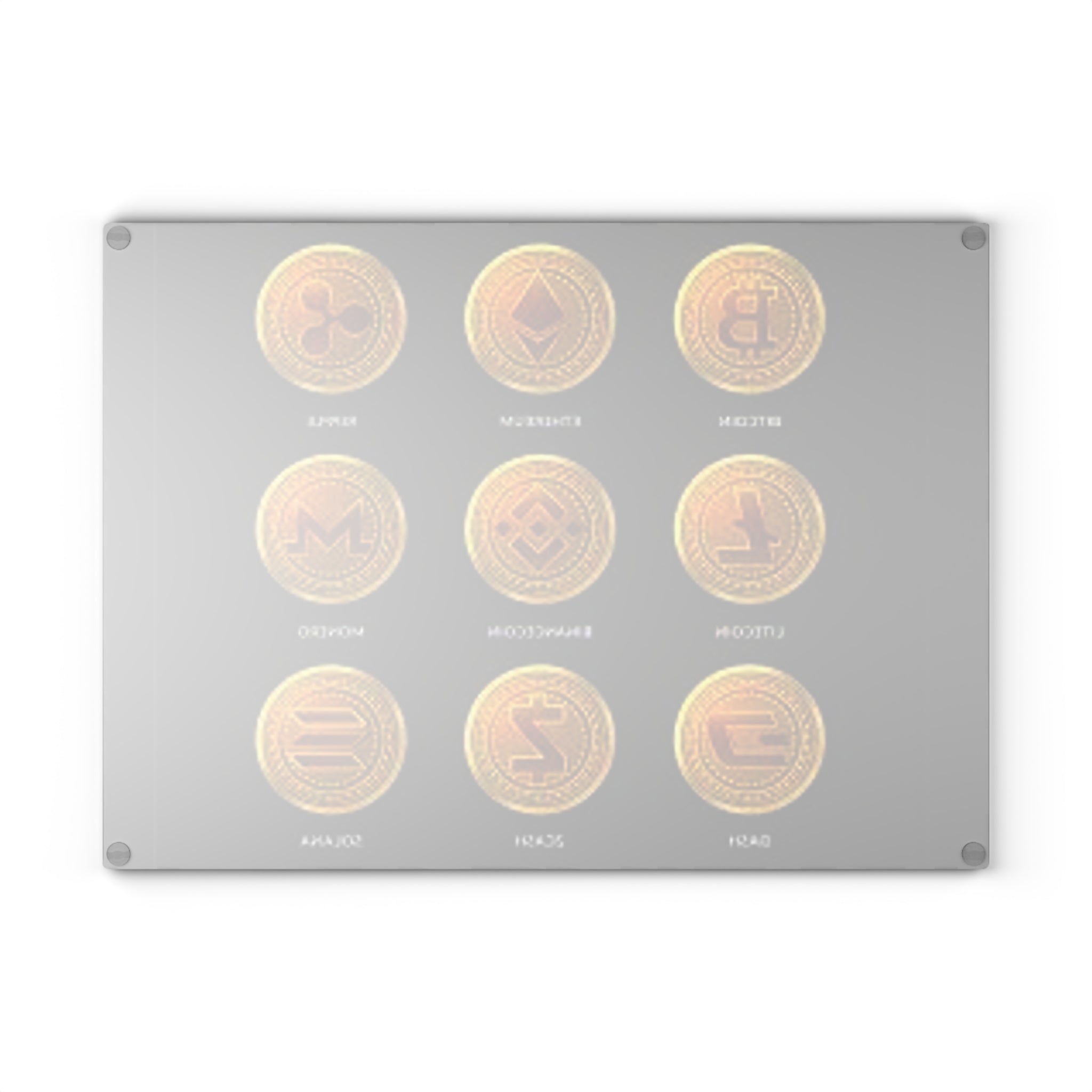 Cryptocurrency Coins glass cutting board | Bitcoin Ethereum Ripple Litecoin Binance Monero