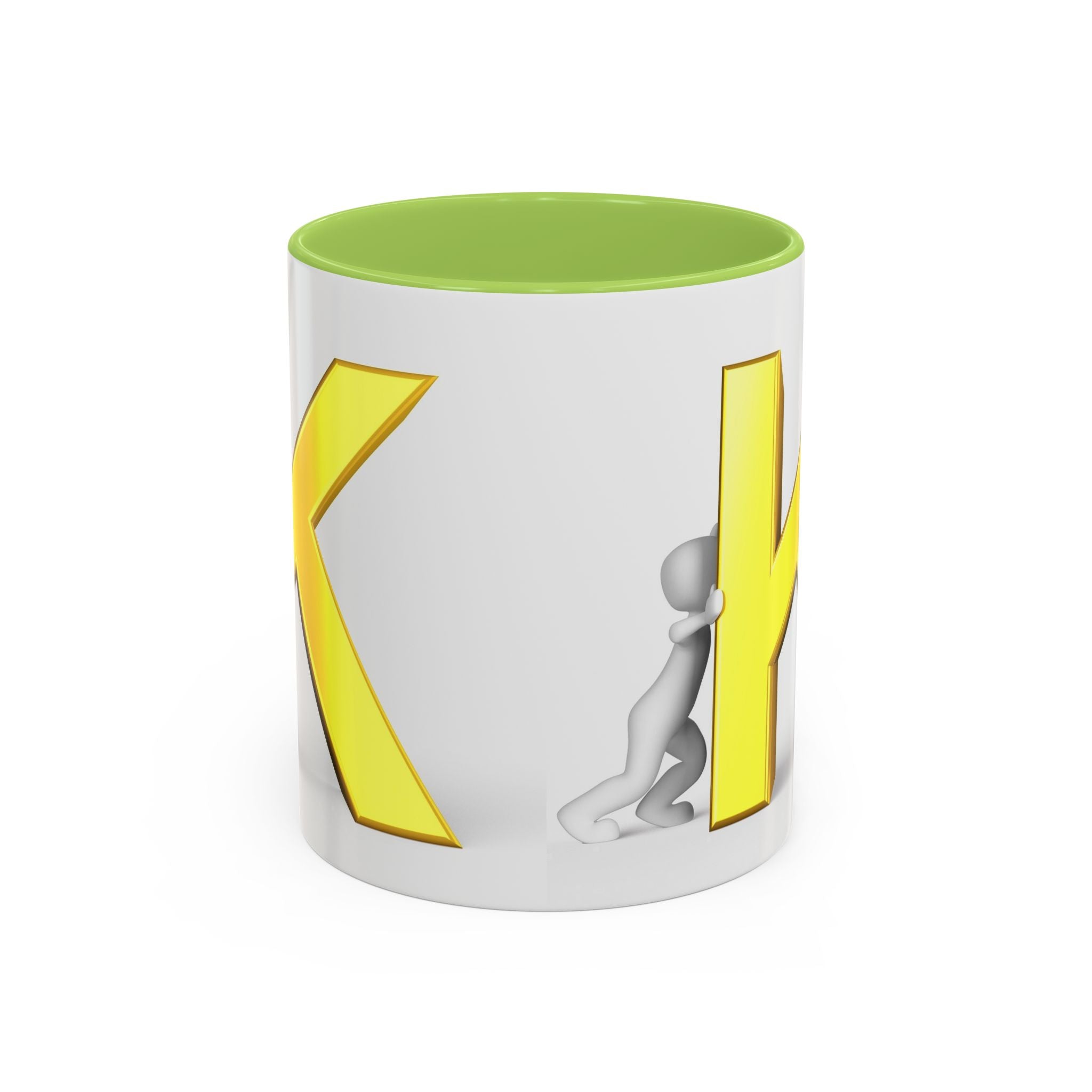 Tasse en céramique Motif Lettre K Jaune et Bonhomme Allumette | Tasse bicolore