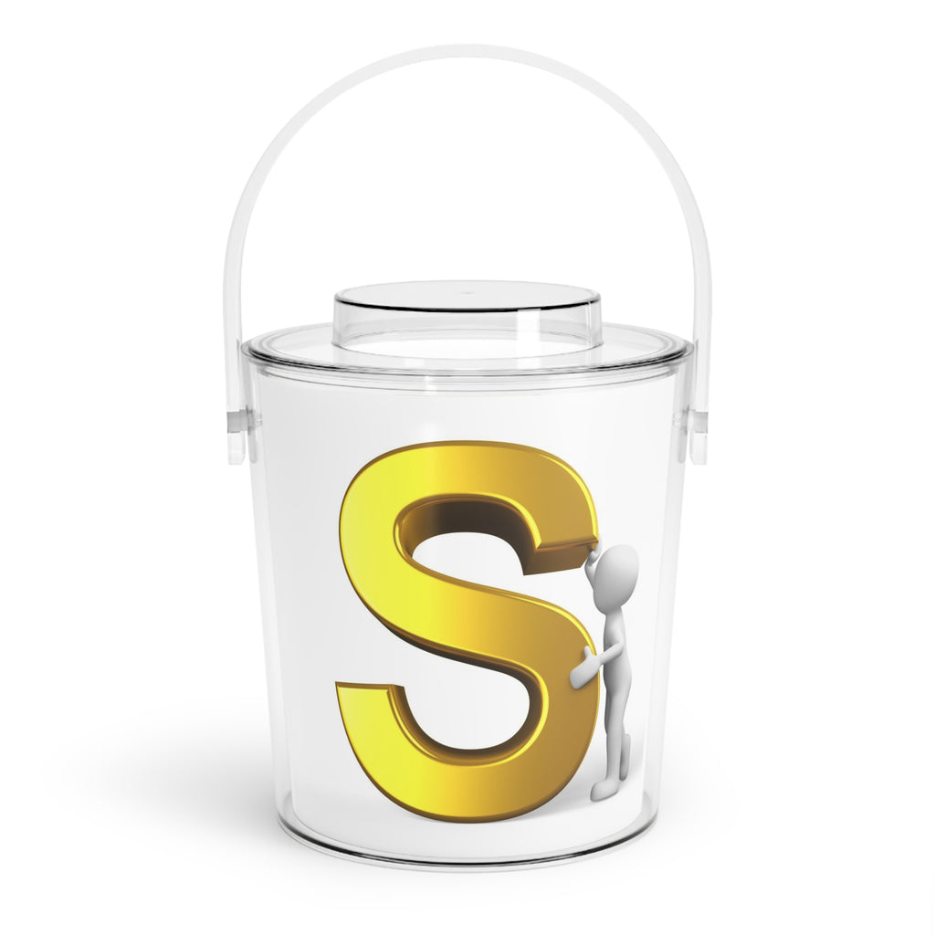 Gold Letter S Monogram Ice Bucket with Tongs | Personalized Initial Cooler