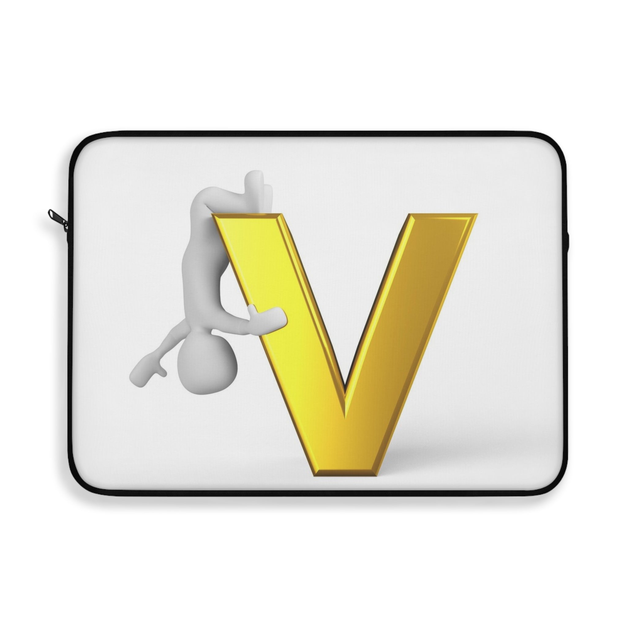 3D Character Hugging Gold Letter V Laptop Sleeve | Monogram Initial Cover