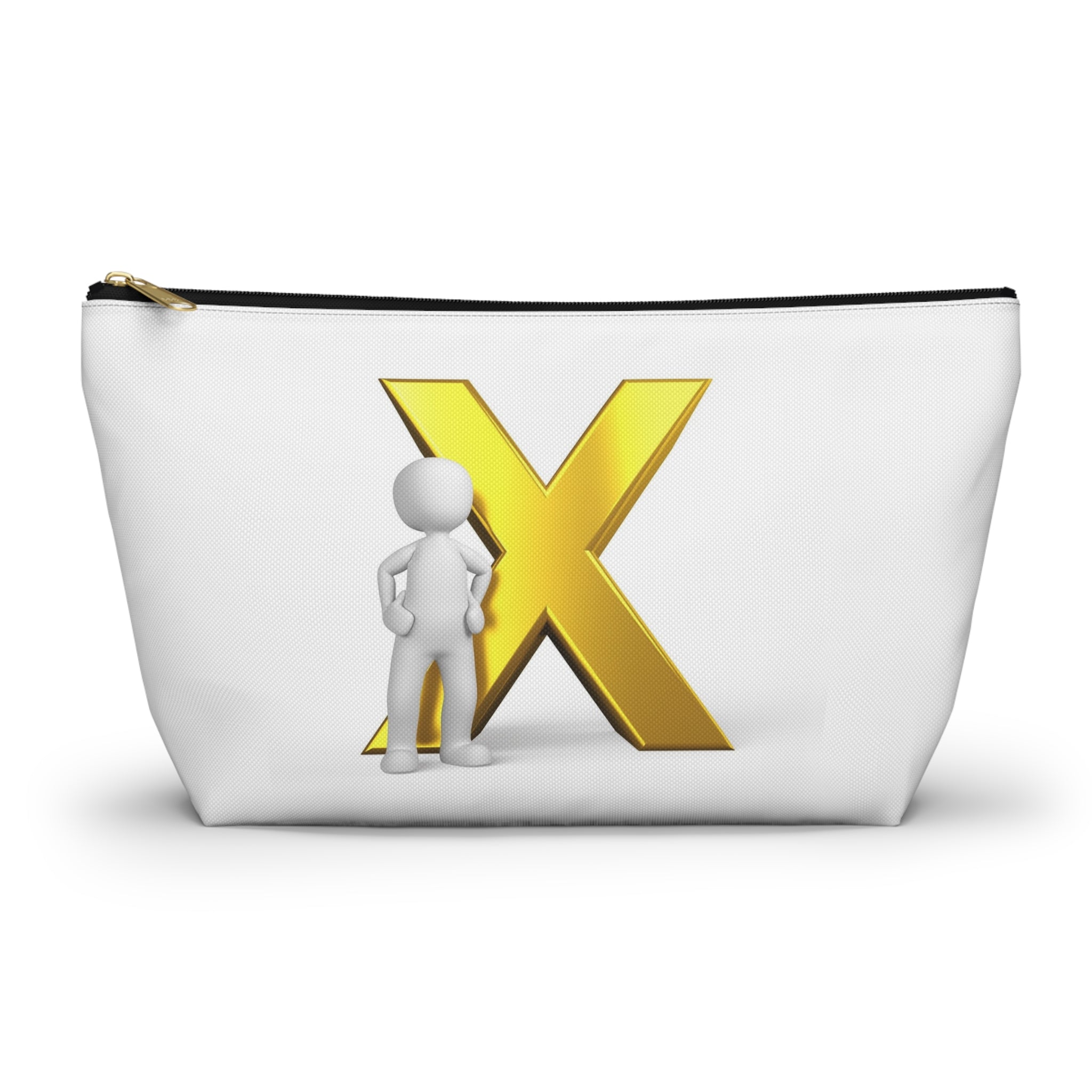 Gold Letter X with Stick Figure Accessory Pouch | T-Bottom Zipper Pouch