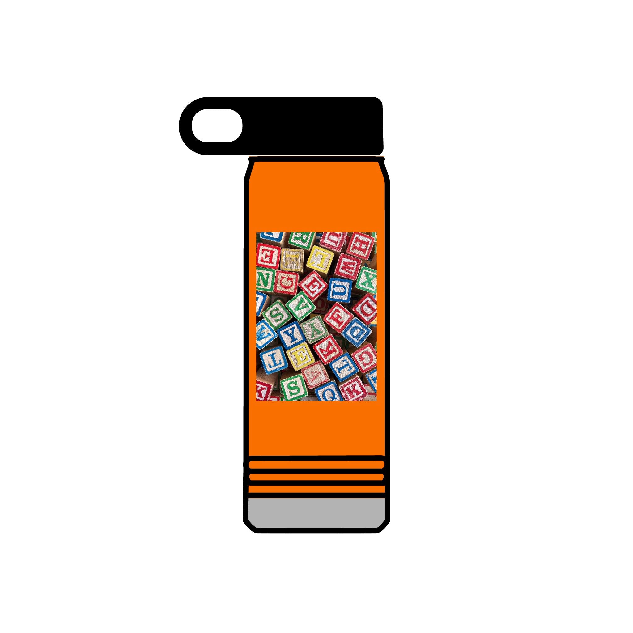 Bouteille d'eau en blocs d'alphabet colorés | Impression de lettres pour enfants de 590 ml