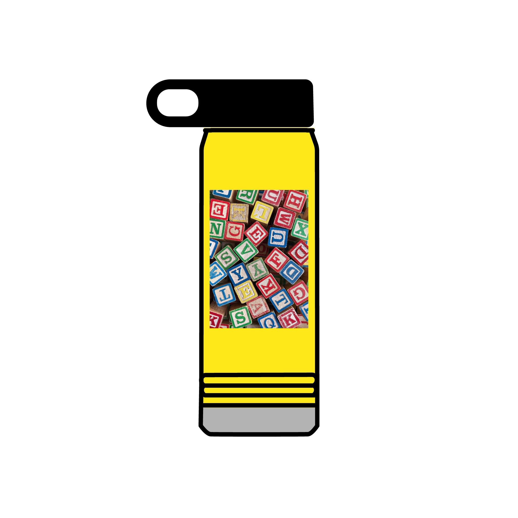 Bouteille d'eau en blocs d'alphabet colorés | Impression de lettres pour enfants de 590 ml