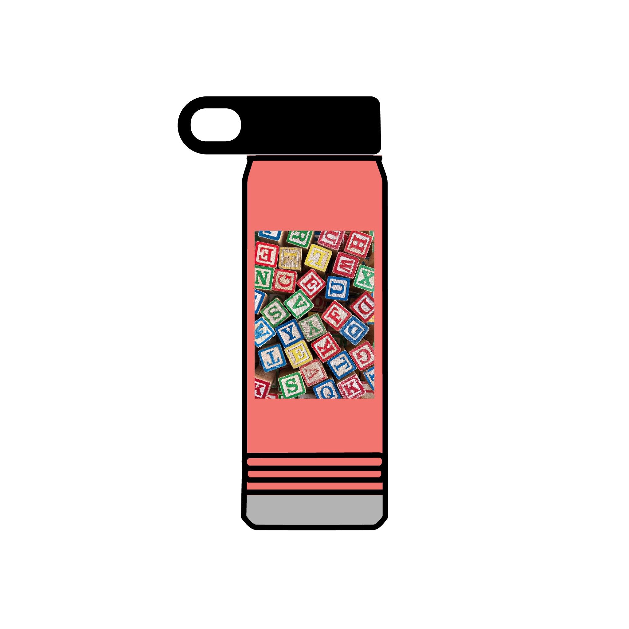 Bouteille d'eau en blocs d'alphabet colorés | Impression de lettres pour enfants de 590 ml