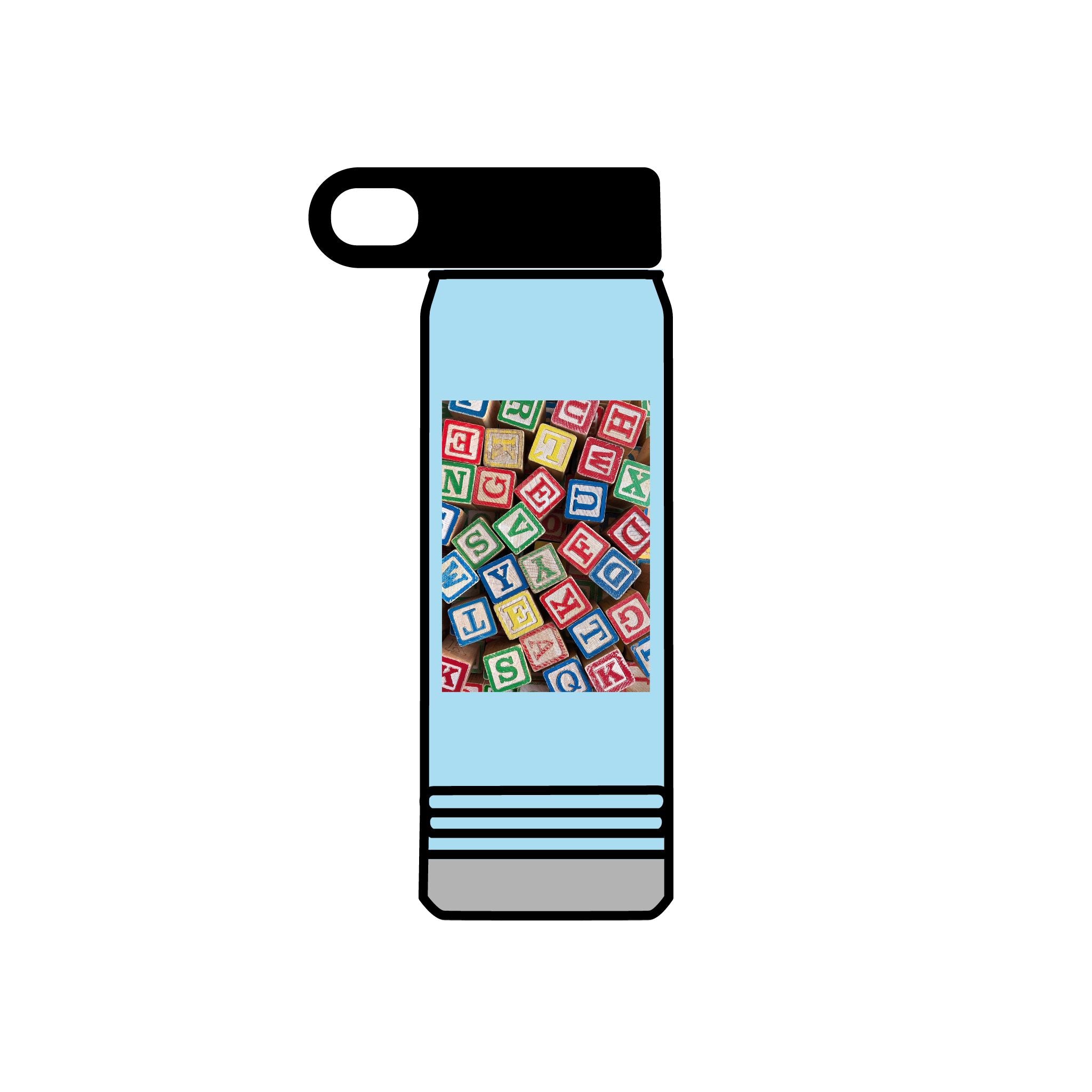 Bouteille d'eau en blocs d'alphabet colorés | Impression de lettres pour enfants de 590 ml