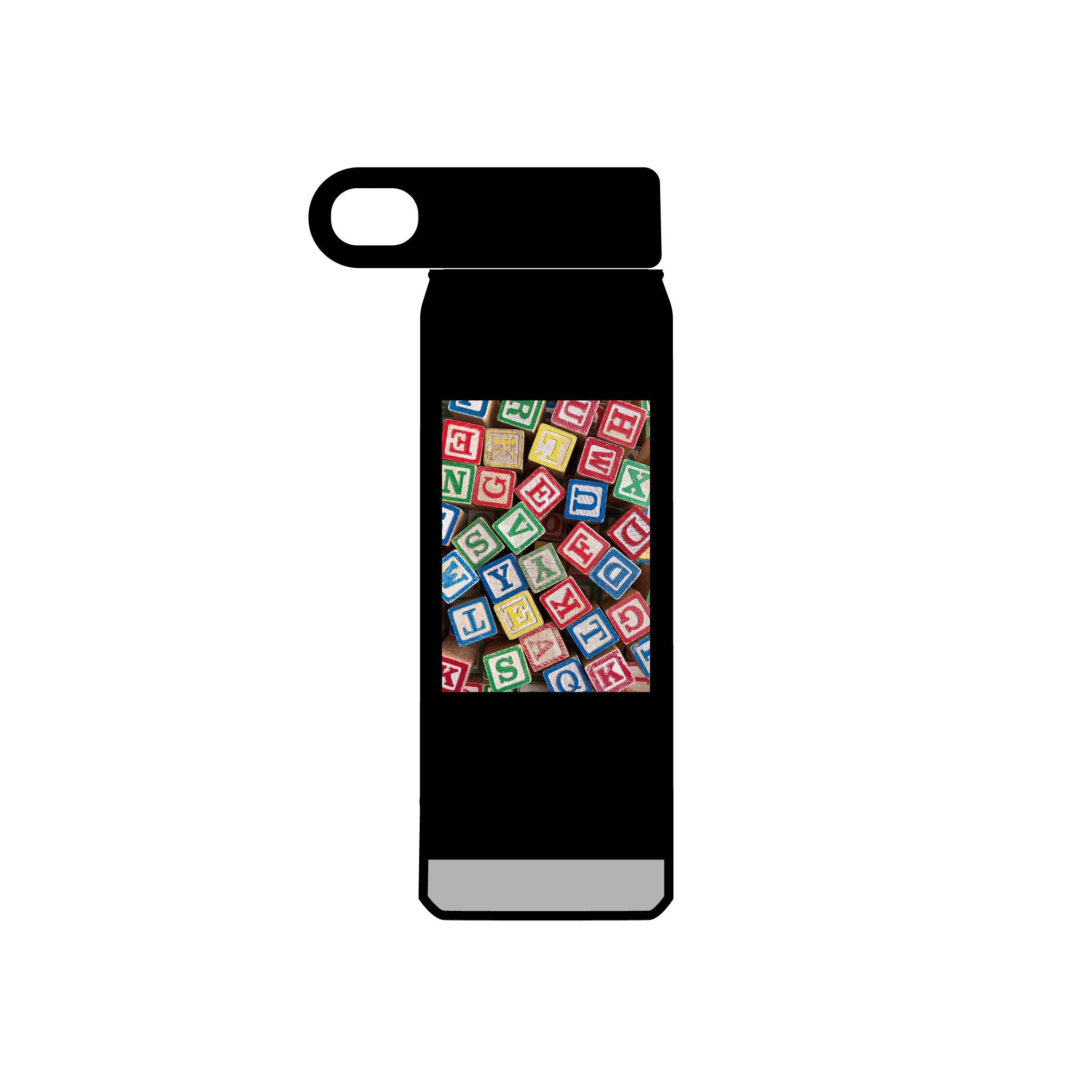 Bouteille d'eau en blocs d'alphabet colorés | Impression de lettres pour enfants de 590 ml