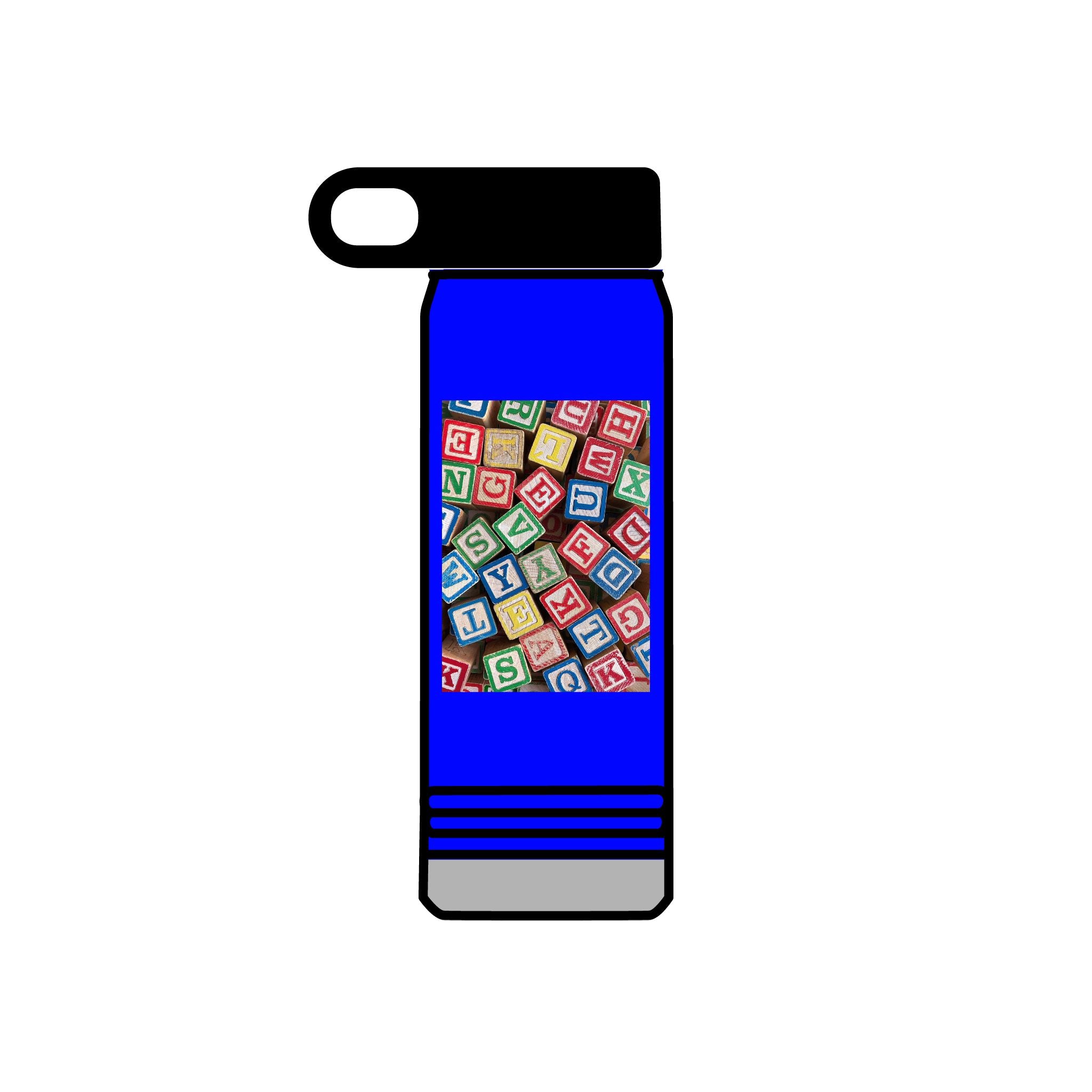 Bouteille d'eau en blocs d'alphabet colorés | Impression de lettres pour enfants de 590 ml