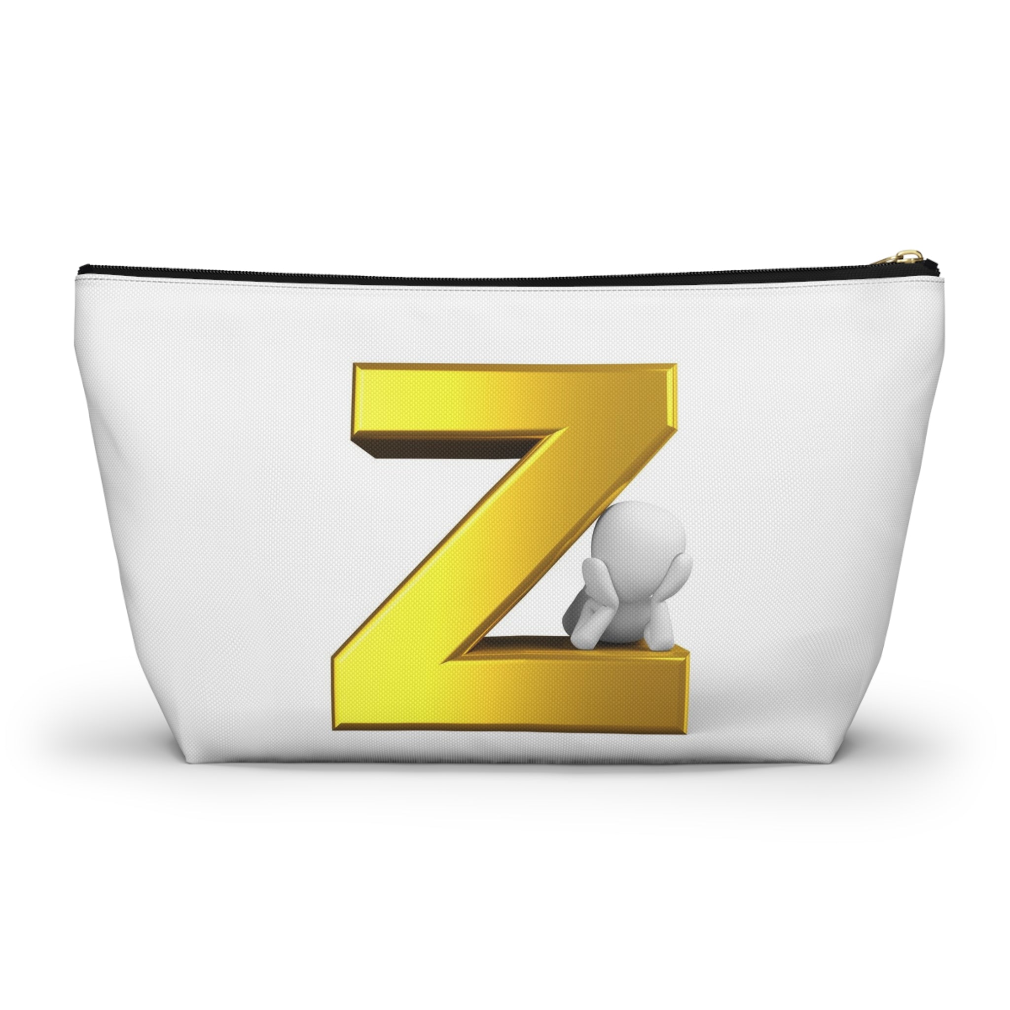 Gold Letter Z with 3D Character Accessory Pouch | Z Initial Makeup Bag