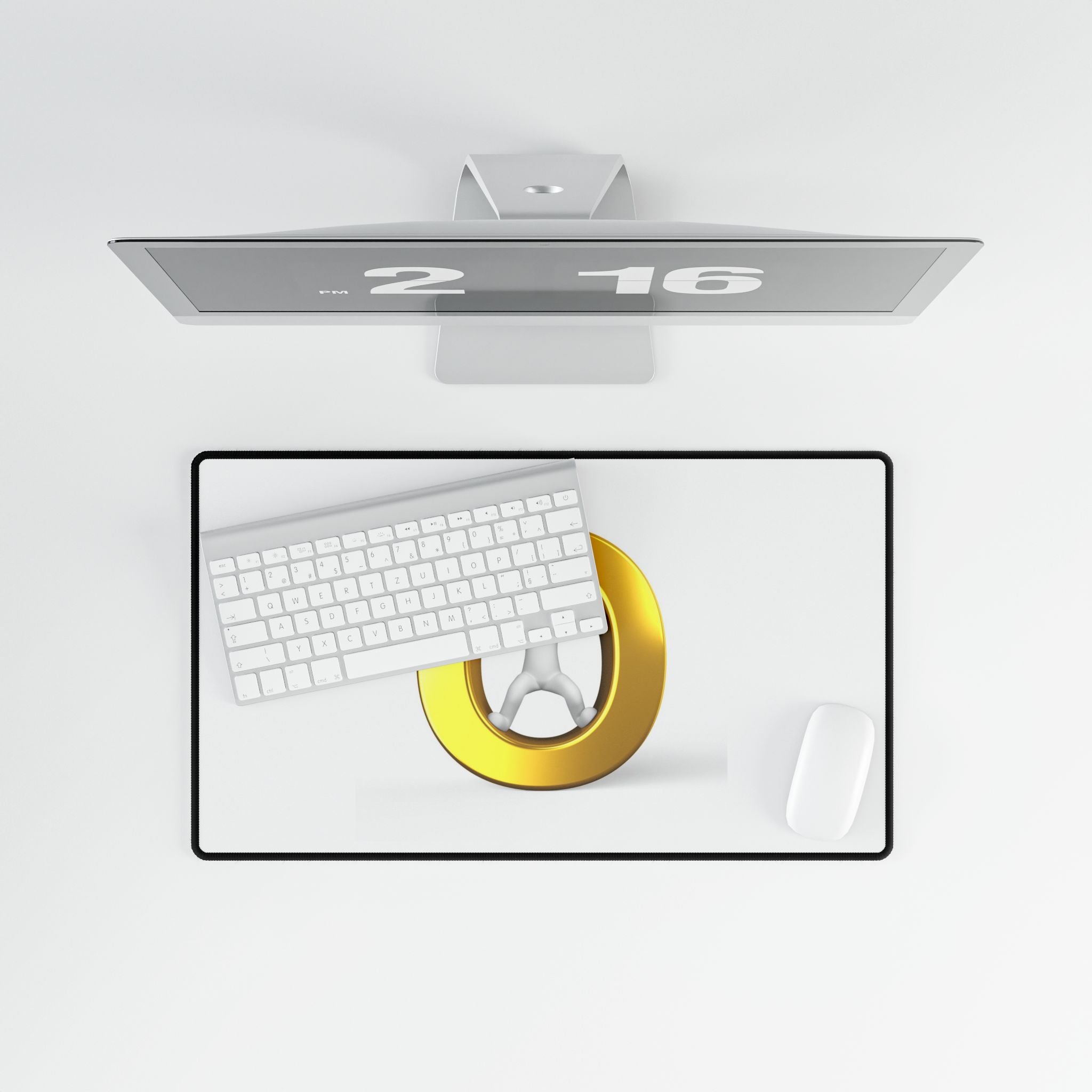 Gold Letter O with 3D Figure Desk Mat | Minimalist Office Mousepad
