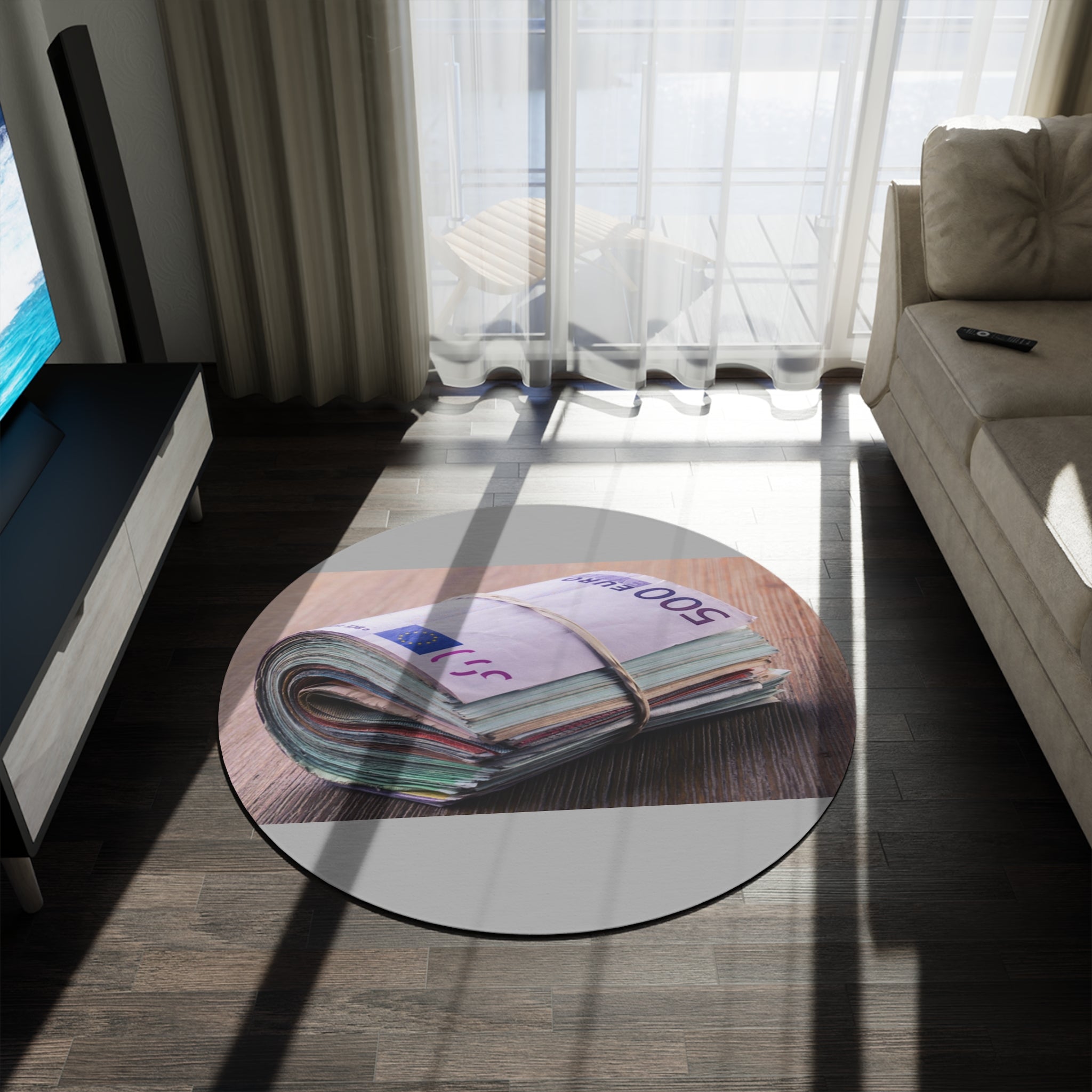 Stack of Euro Banknotes Round Rug | Money Print Home Decor