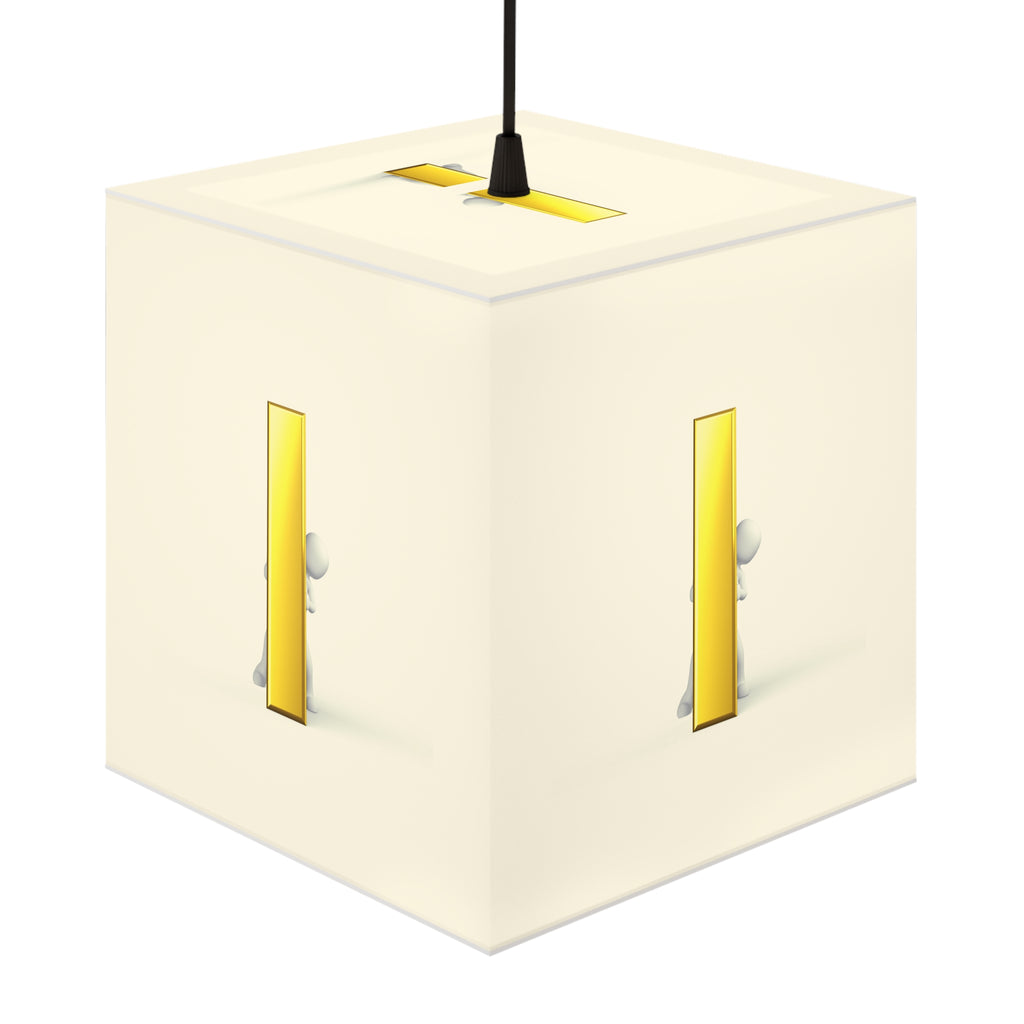 Tiny Figure Peeking Through Gold Letter i Light Cube Lamp | Modern Minimalist Night Light