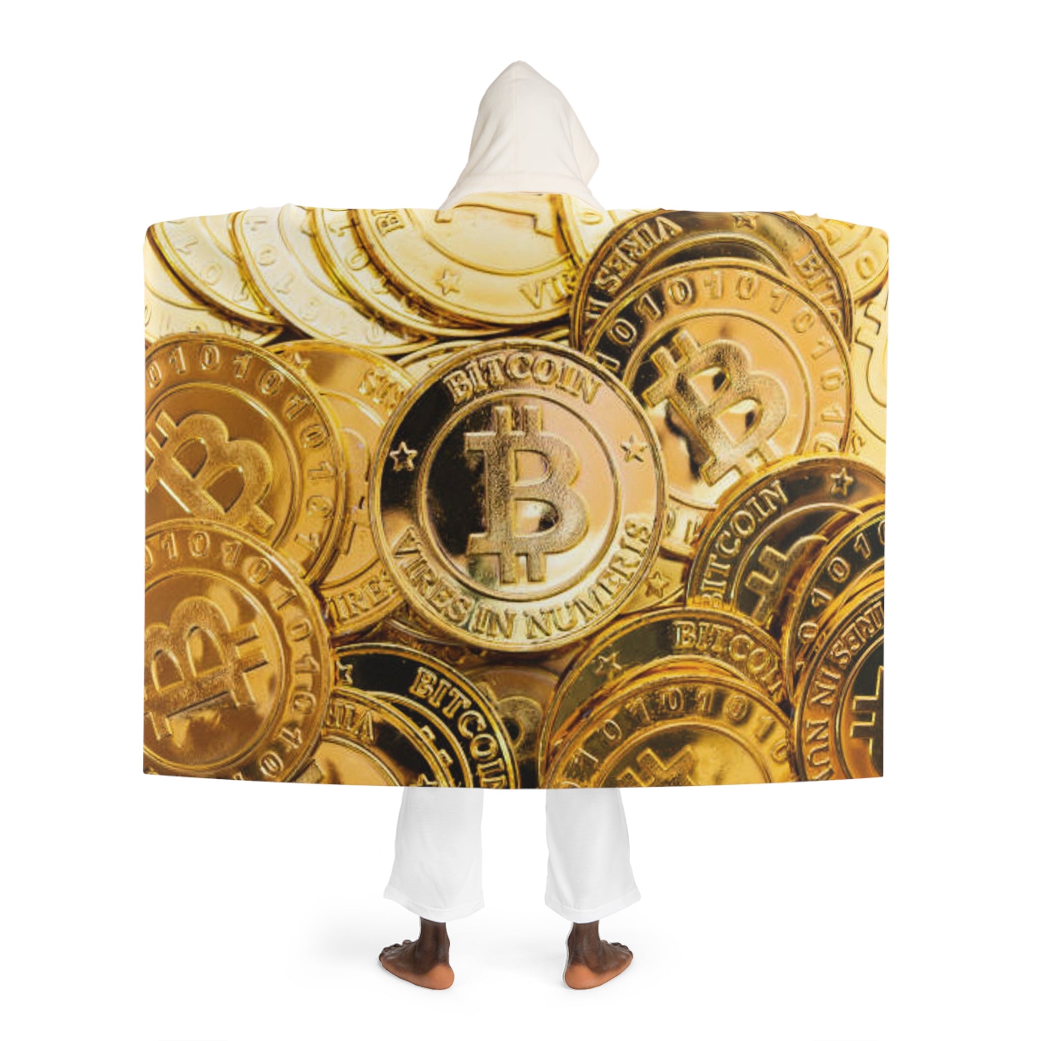 Gold Coin Pattern Hooded Blanket | Bitcoin Crypto Sherpa Fleece Throw