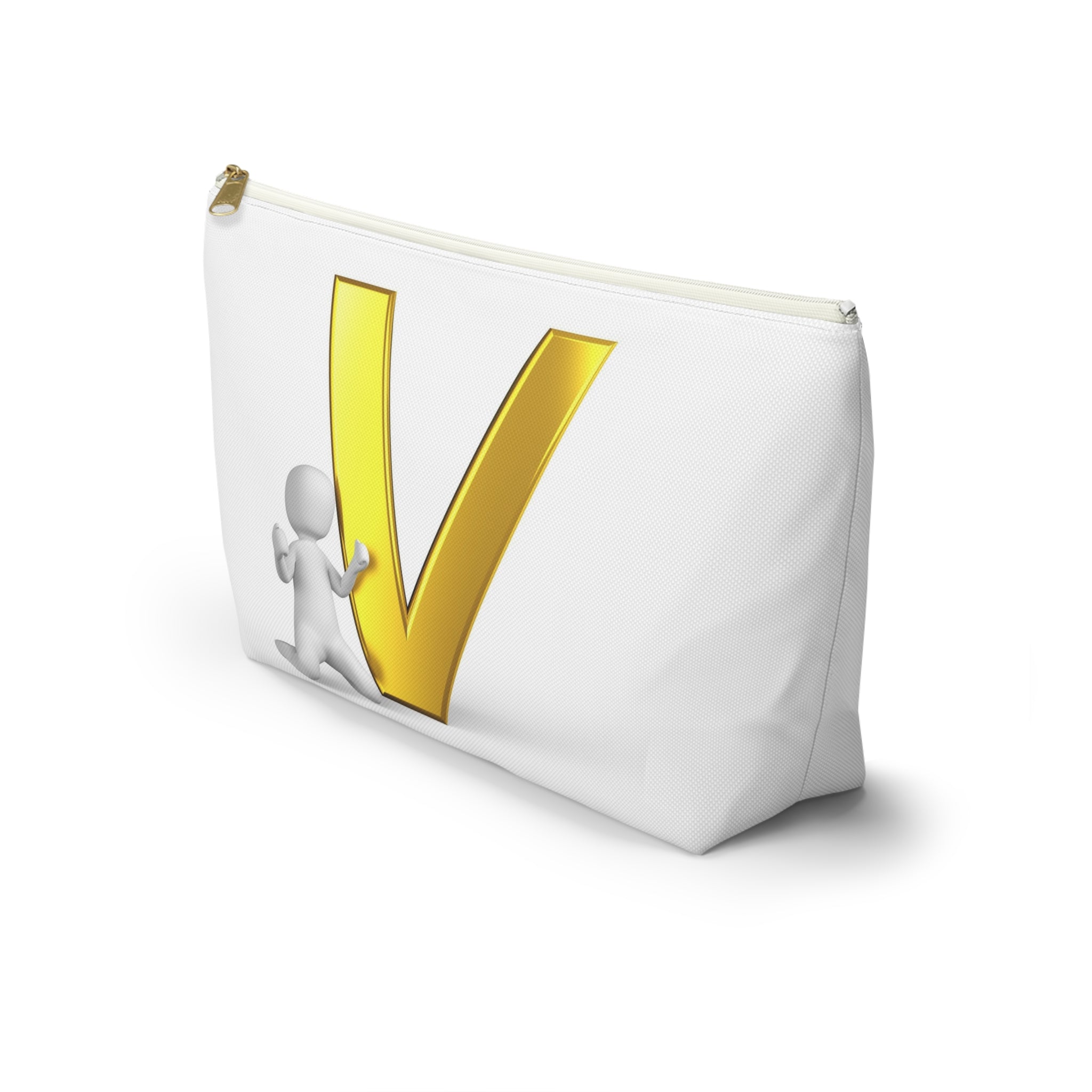 Gold Letter V Monogram Accessory Pouch | Initial V Makeup Bag