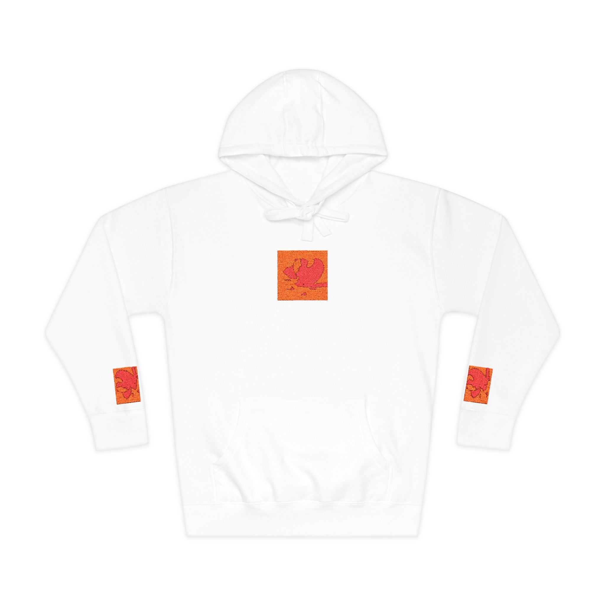 Orange Phoenix Pixel Art Hoodie | Square Chest & Sleeve Patch