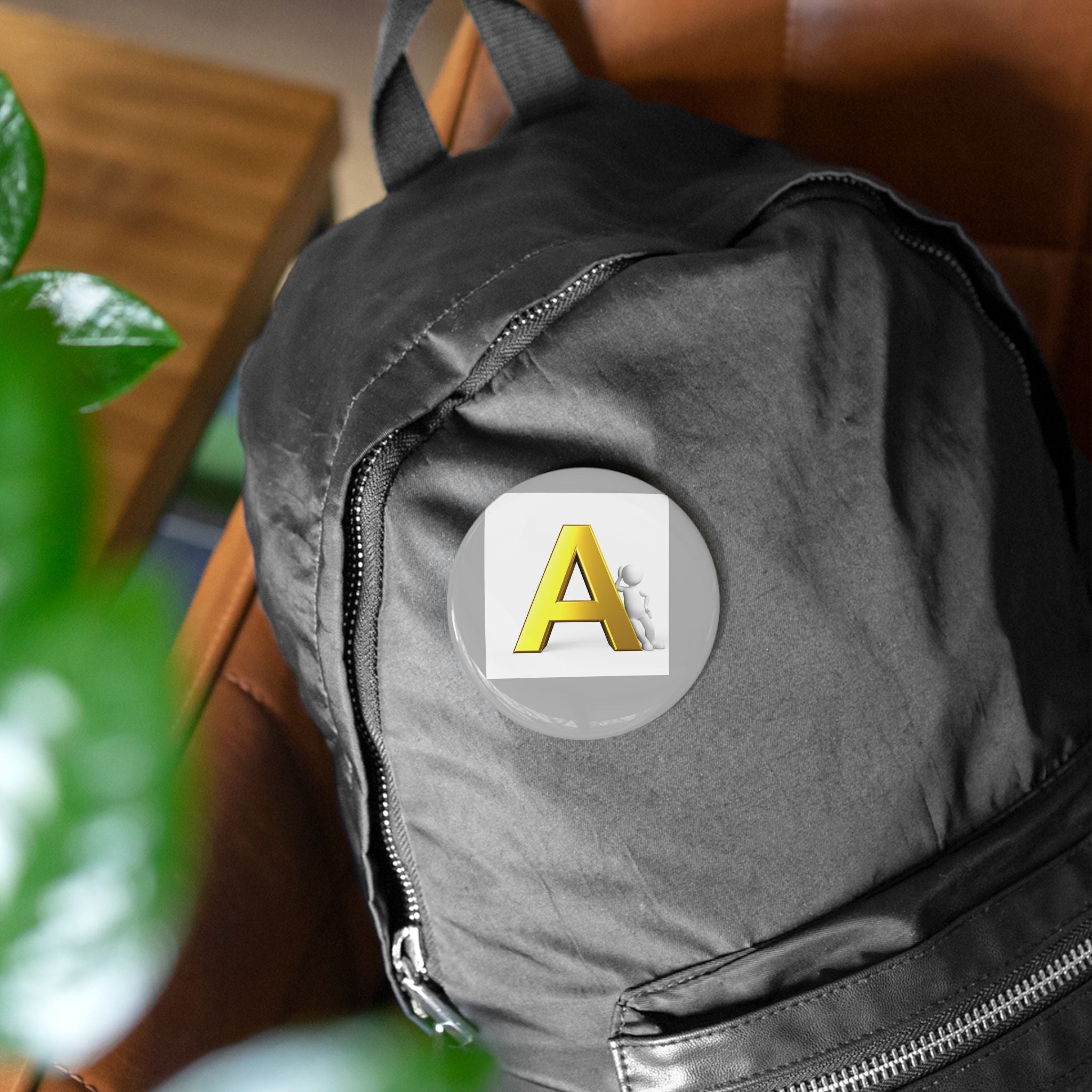 Yellow 3D Letter A Round Pin | Alphabet Initial Button Badge