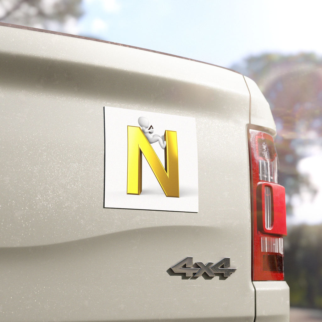 Gold Letter N with 3D Figure Car Magnet | Initial Monogram Magnet