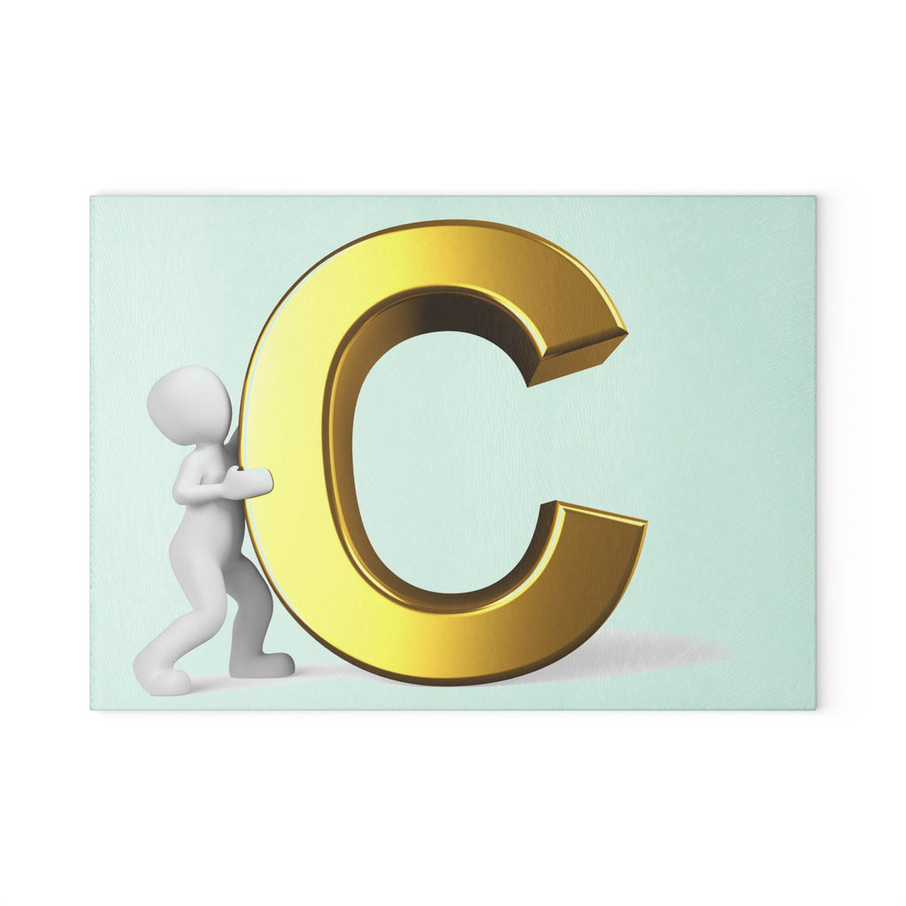 Gold Letter C Glass Cutting Board | Initial Monogram Kitchen Decor