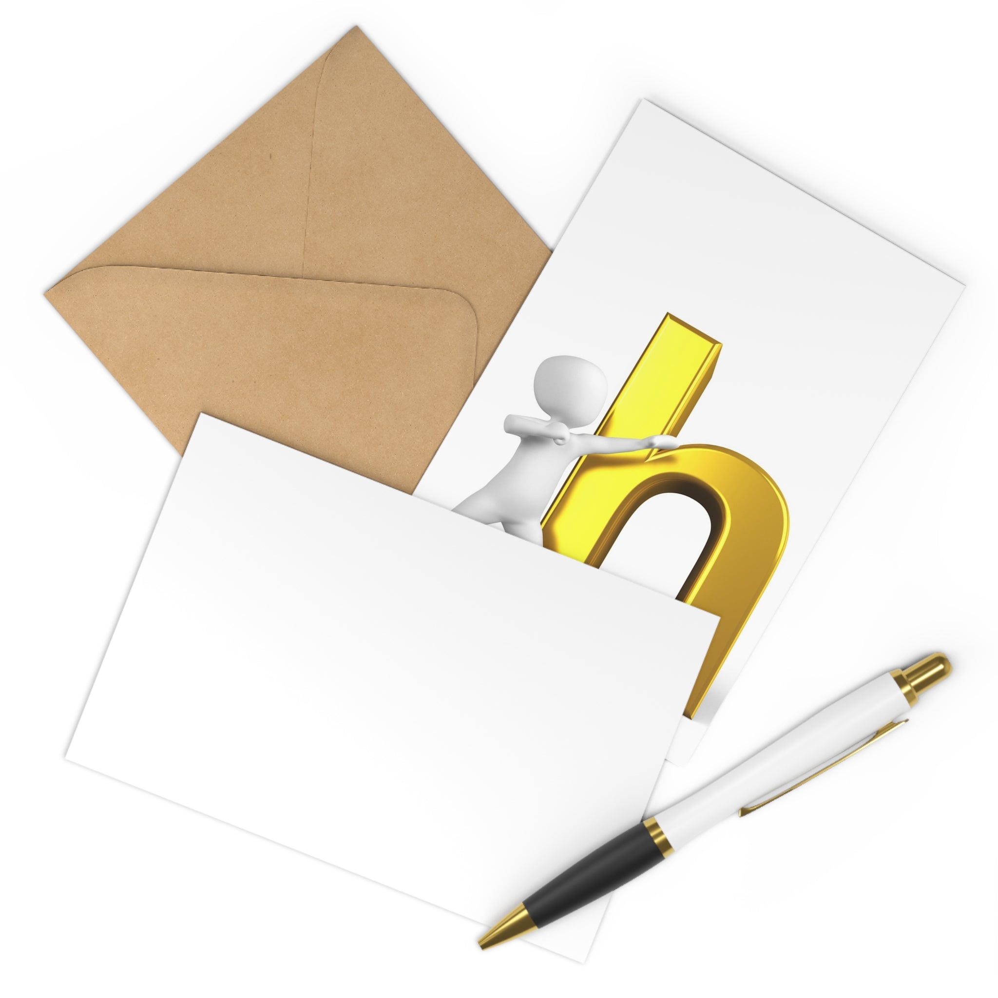 3D Stick Figure Gold Letter H Postcards | 7 Pack