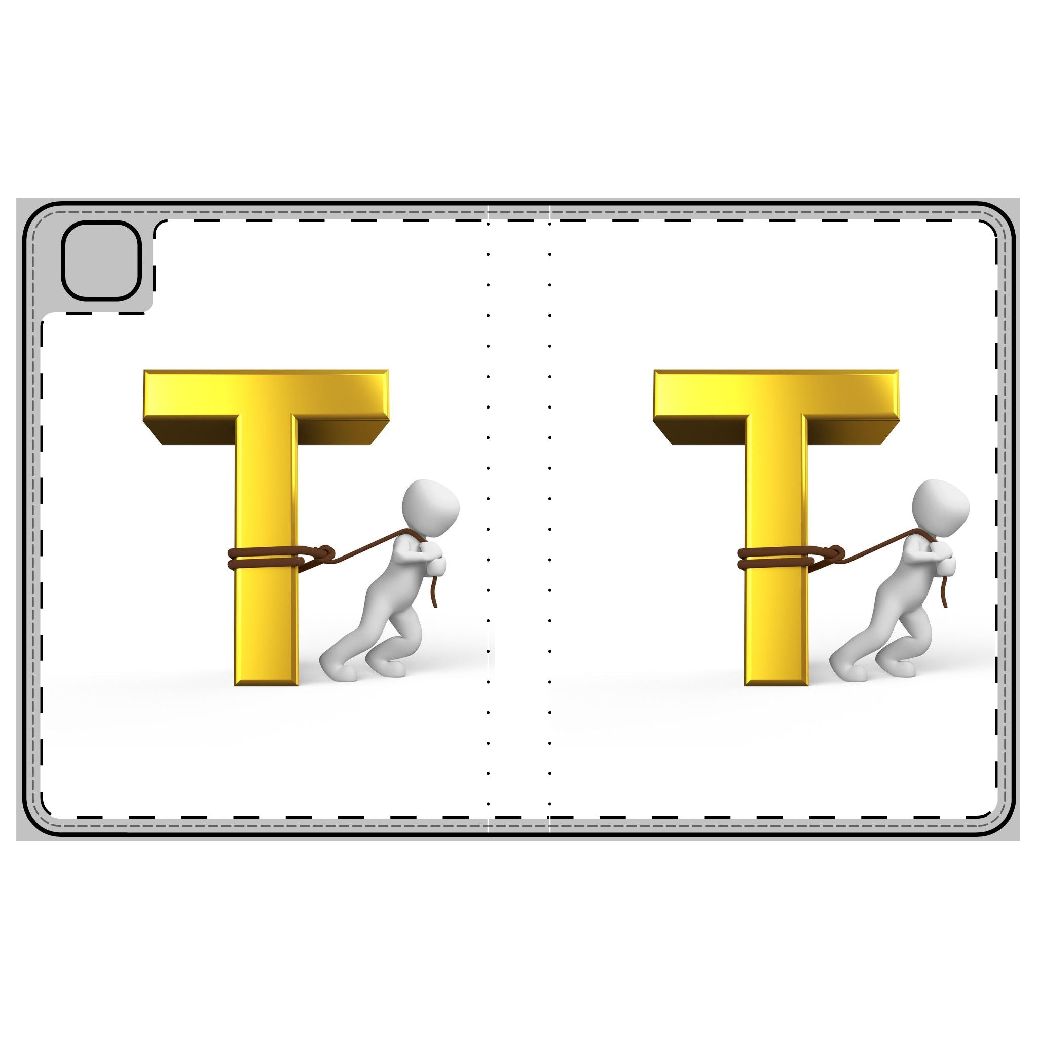 Étui portefeuille pour tablette avec lettre T en 3D | Motif Alphabet Initial T
