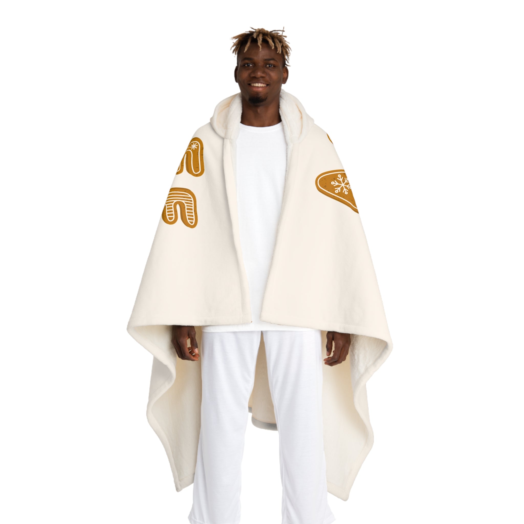 Gingerbread Cookie Pattern Hooded Blanket | Sherpa Fleece Hooded Blanket